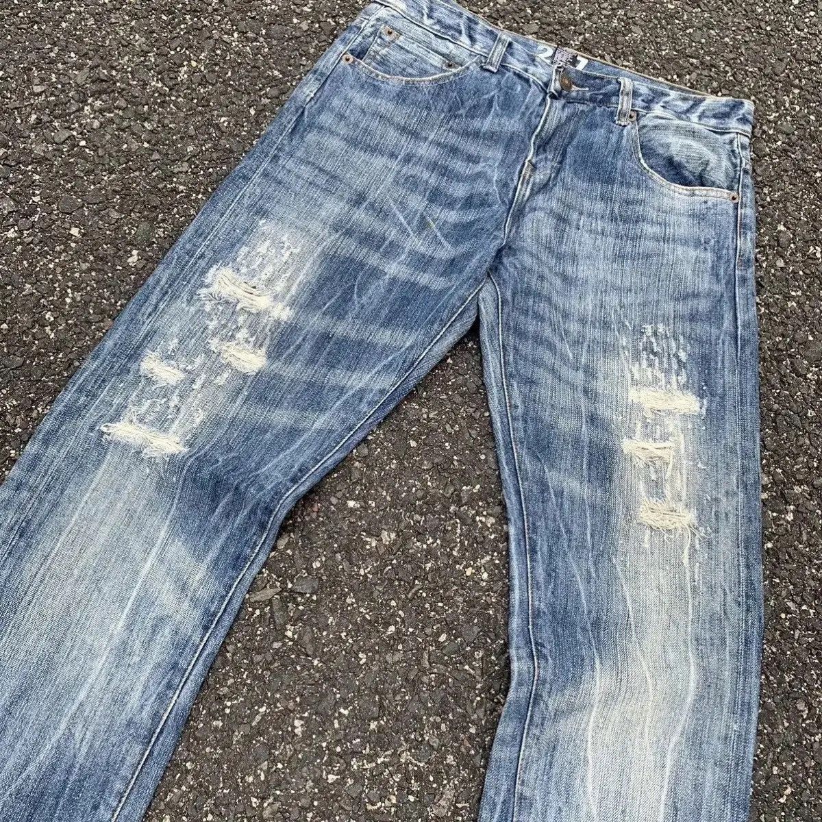 Japanese Brand Snuff Jeans W32 L33 Storm Fading Denim Pants Nice Design Size US 32 / EU 48 - 5 Thumbnail