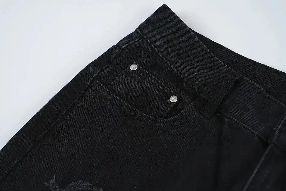 Japanese Brand Men's Torn Patchwork Jeans Loose Straight Ripped Casual Size US 34 / EU 50 - 4 Thumbnail