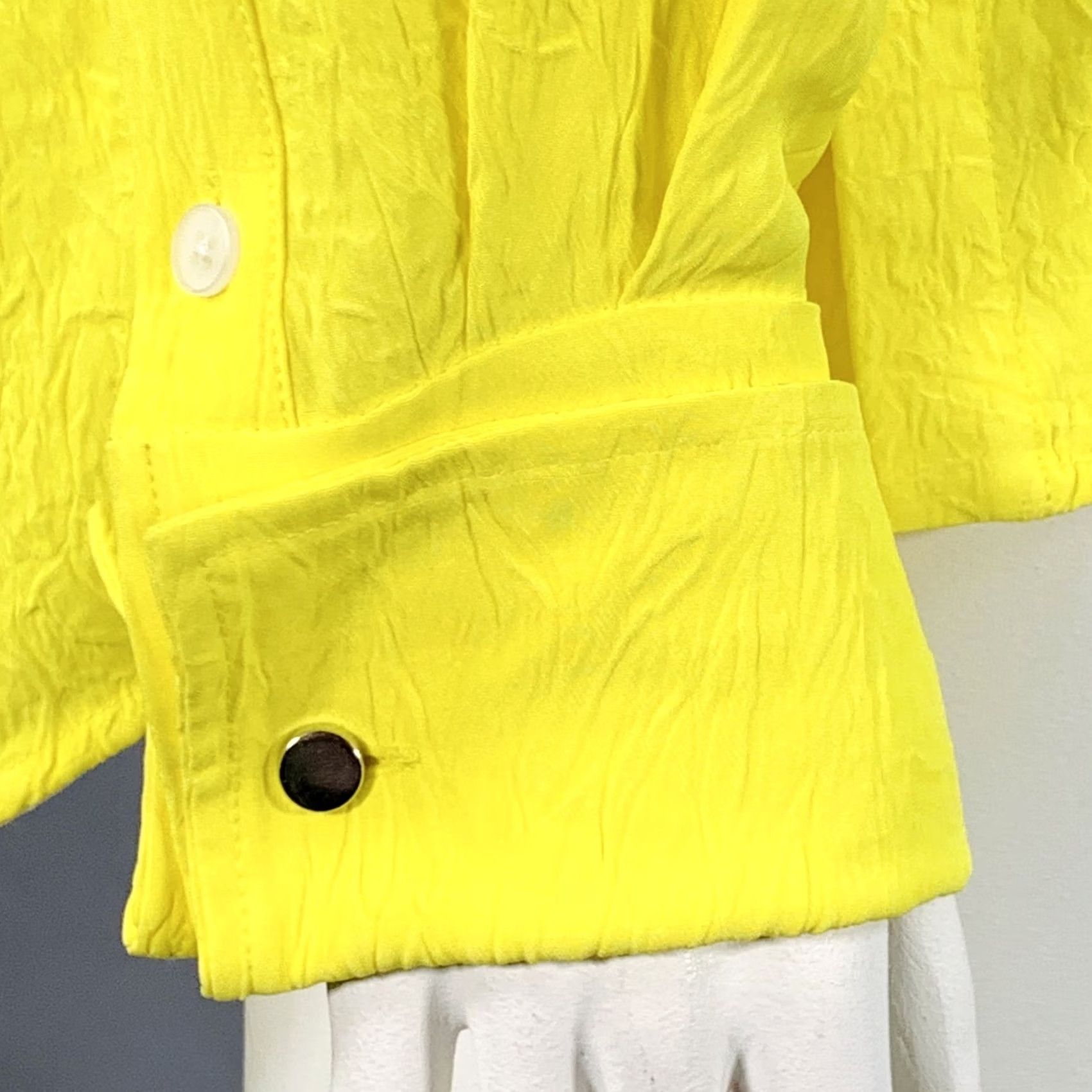Proenza Schouler PROENZA SCHOULER Shirt L Neon Yellow Wrinkled Acetate Hidden Placket Womens Size L / US 10 / IT 46 - 3 Thumbnail