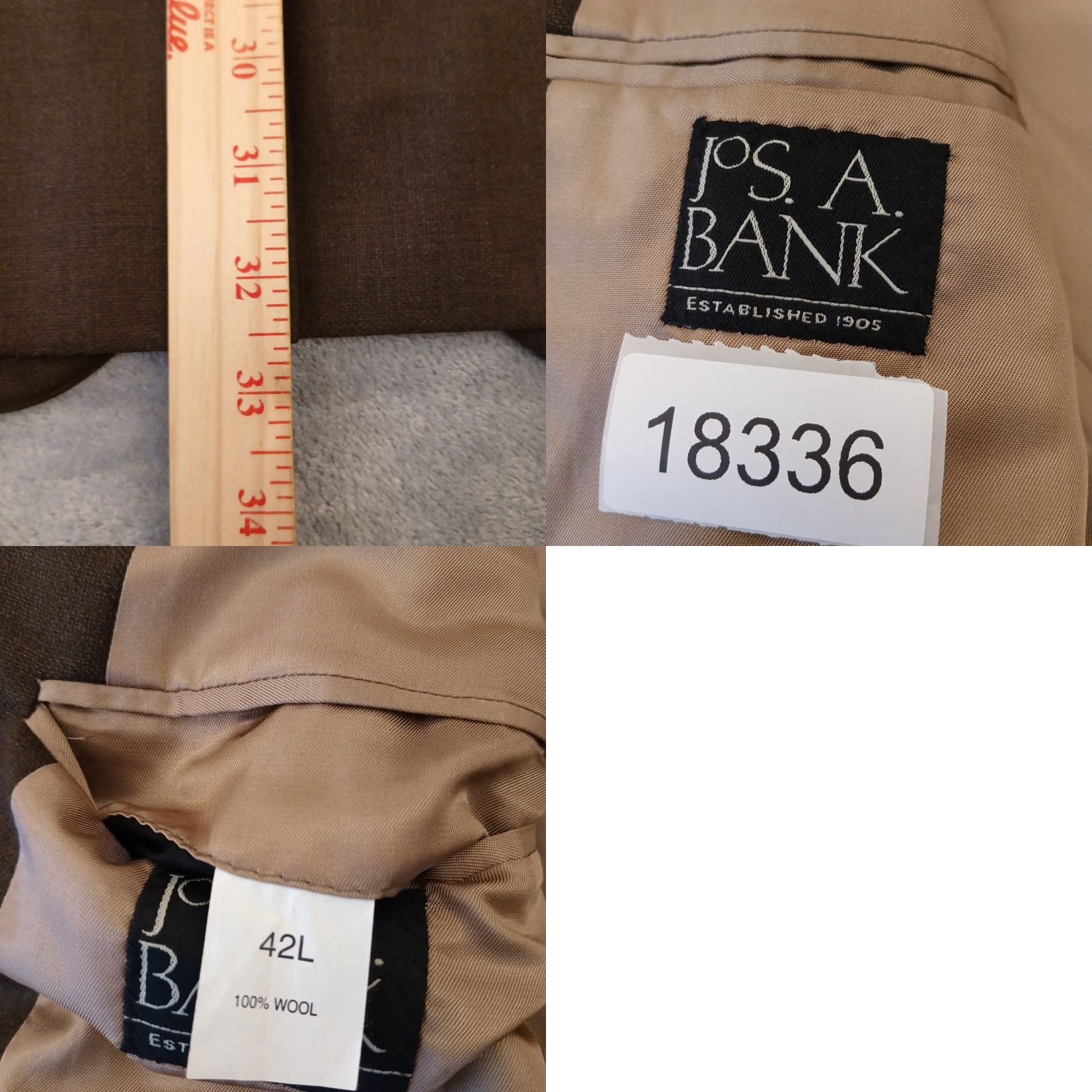 Jos. A. Bank Jos A Bank Blazer Mens 42 Long Brown Wool Two Button Single Vent Notch Lapel 2 Piece Regular Inner Pockets Vintage? No Size 42R - 8 Thumbnail