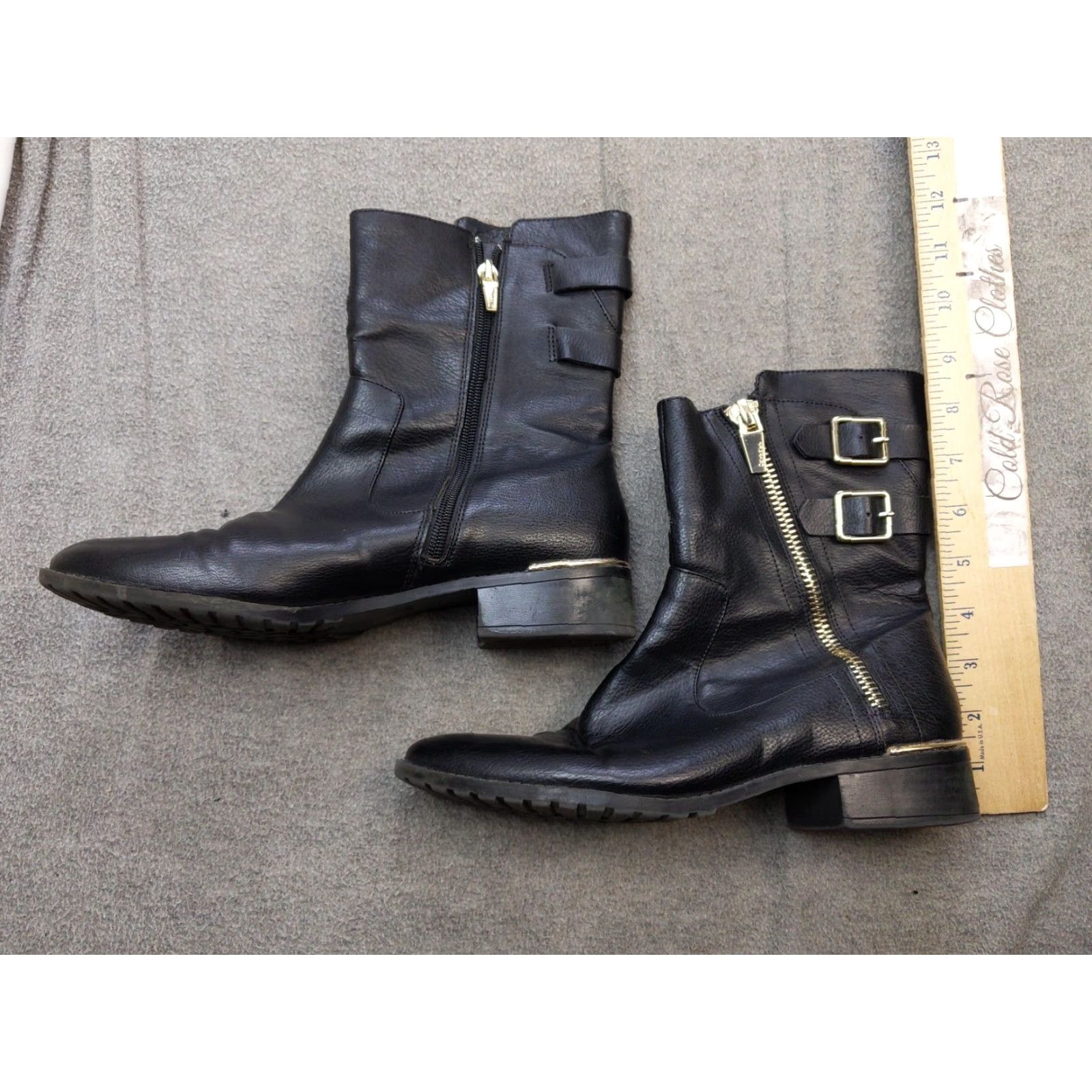 Calvin Klein Calvin Klein Boots Womens Size 7 Black Leather Ankle Zip Buckle Biker Booties Size US 7 / IT 37 - 2 Thumbnail