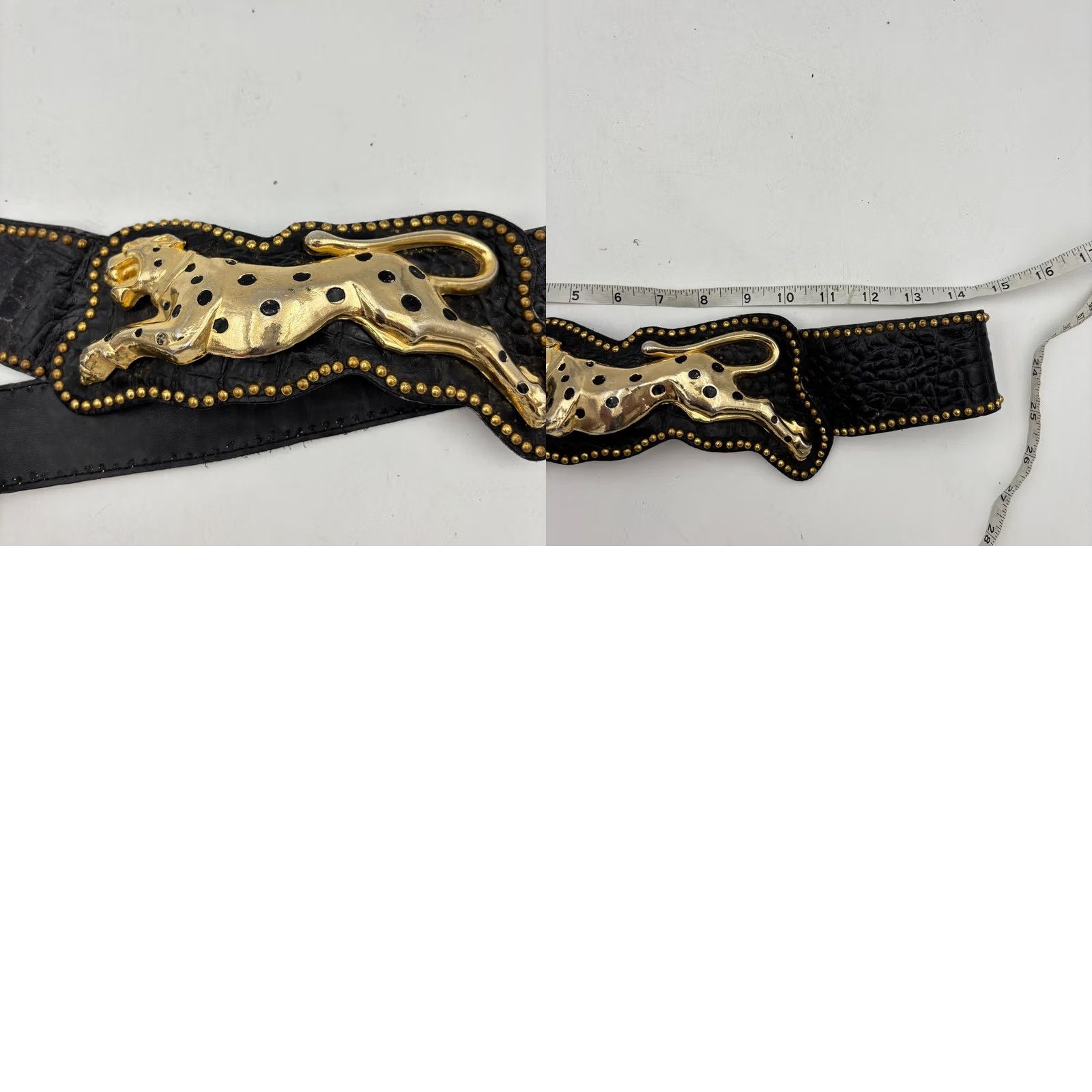 Vintage VINTAGE Leather Belt Black Leopard Buckle Studded Embossed 30" Size ONE SIZE - 8 Thumbnail