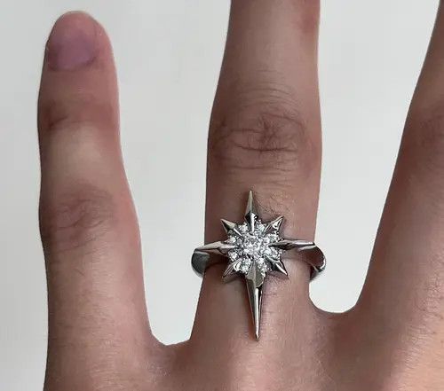 Jewelry Silver Starburst Crystal Ring, Adjustable Silver Band Size ONE SIZE - 5 Thumbnail