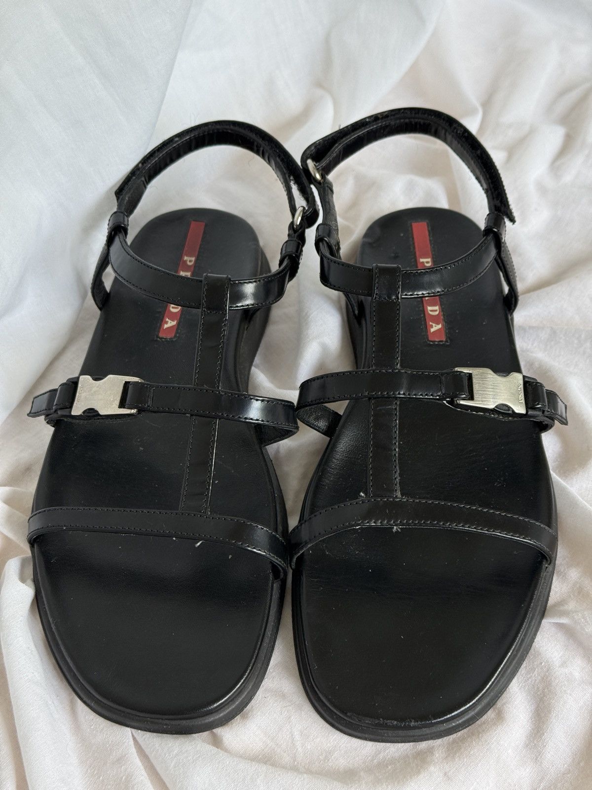 Prada Prada Black Leather Strappy Sandals Buckle Size US 7.5 / IT 37.5 - 3 Thumbnail