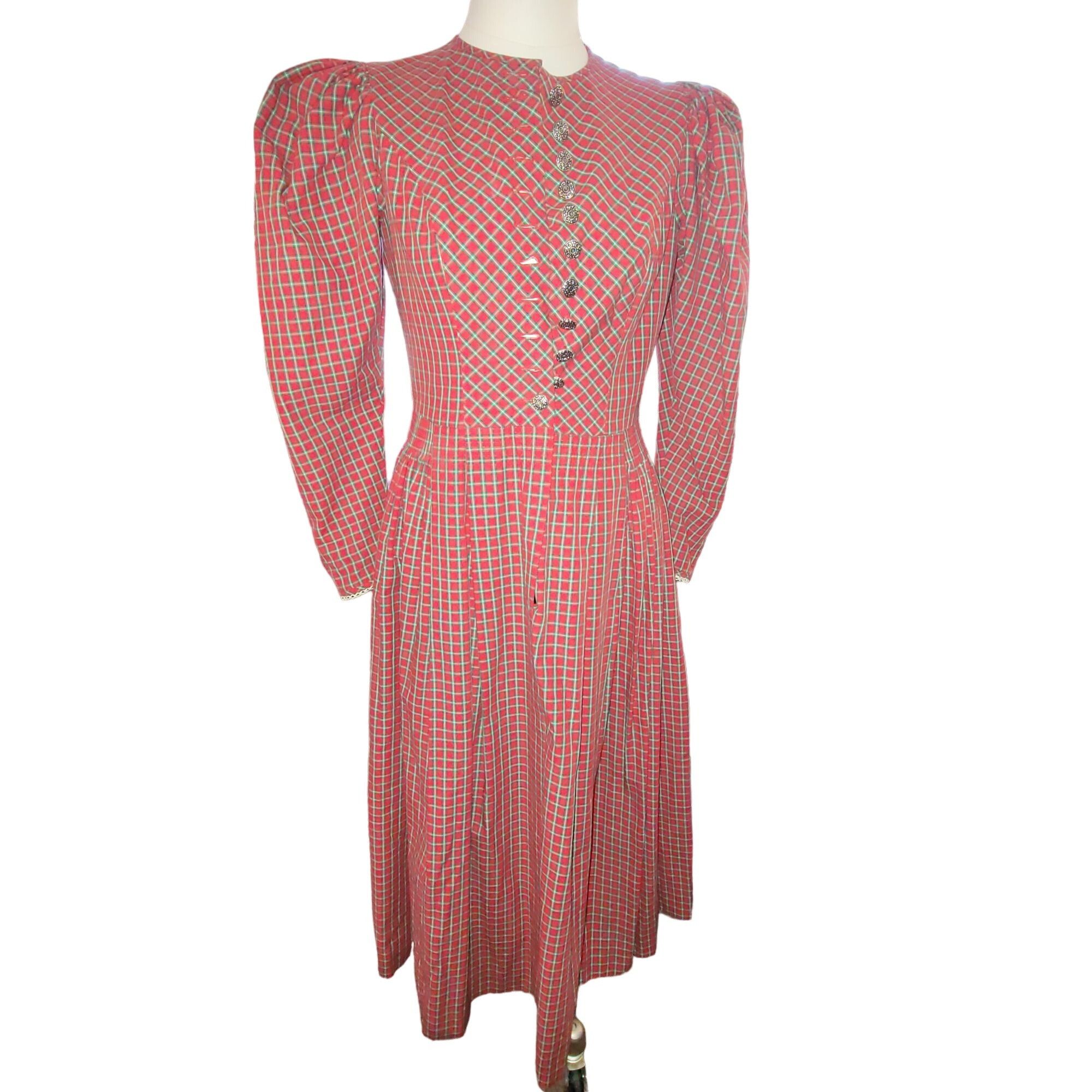 Vintage Vintage Hoefer Prarie Dress Red Green Plaid Long Sleeve Butt Size M / US 6-8 / IT 42-44 - 7 Thumbnail