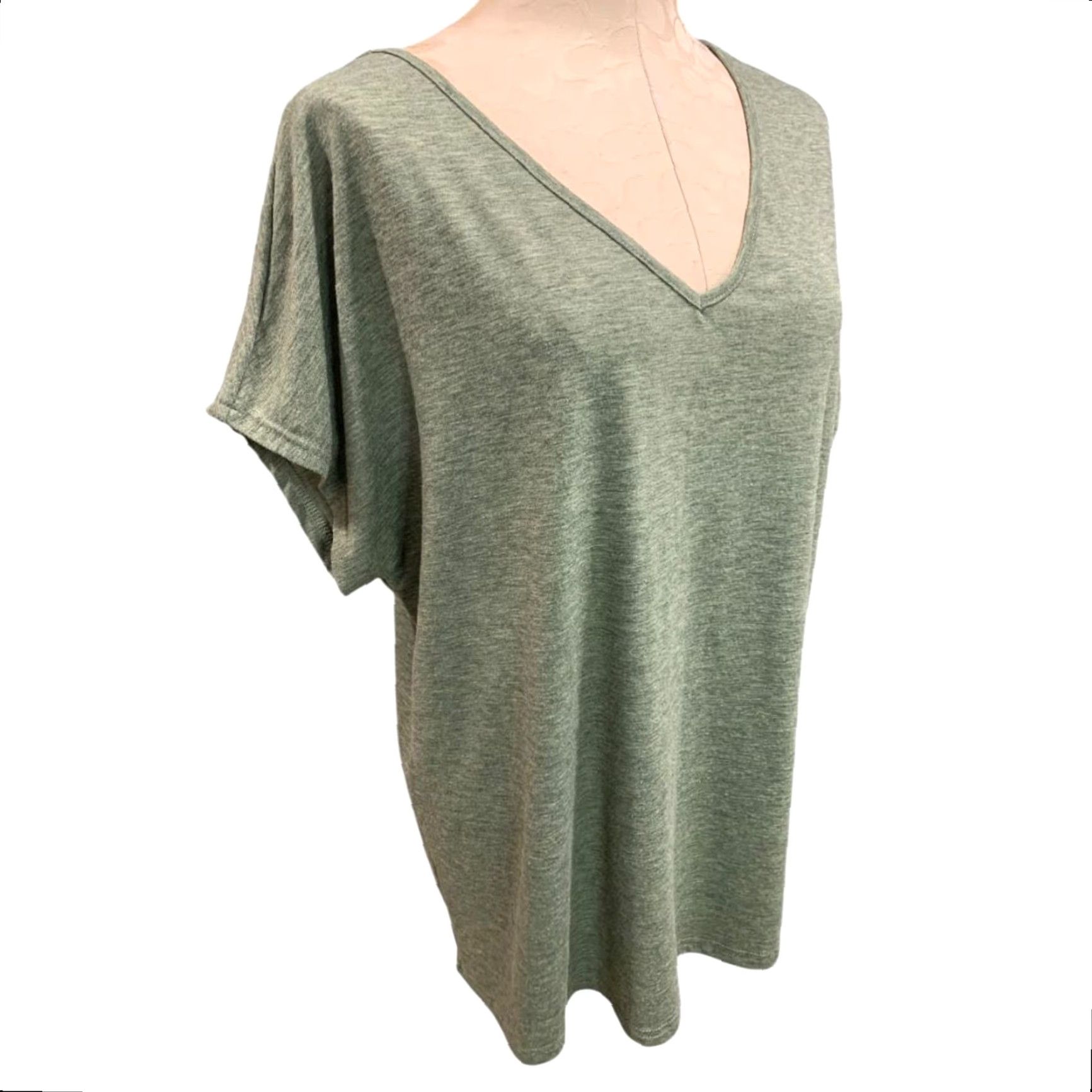 Vintage Size 1XL Womens Green Heathered Tshirt V-Neck Short Sleeve Size XL / US 12-14 / IT 48-50 - 2 Thumbnail