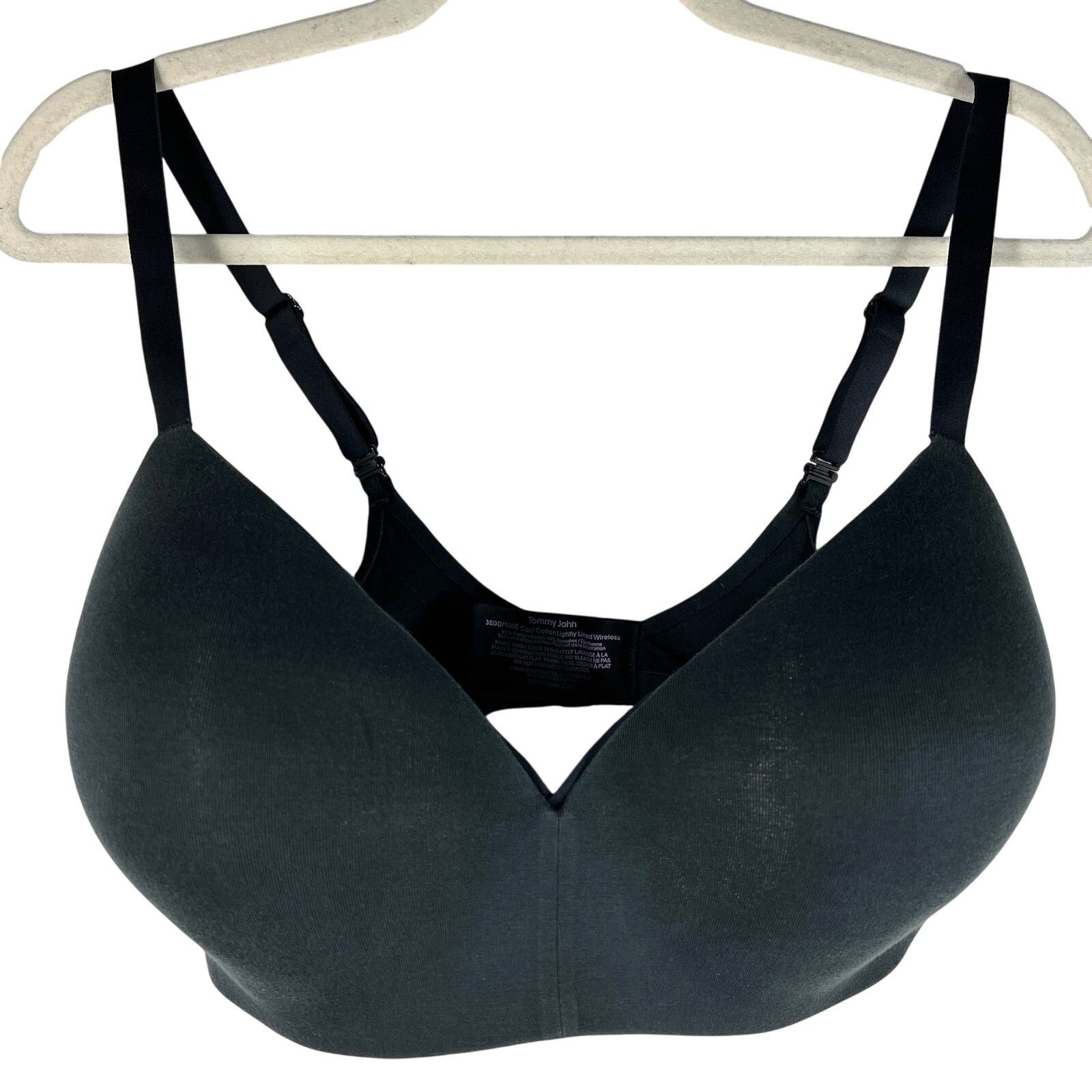 Tommy John Cool Cotton Lightly Lined Wireless Bra 38Dd Black, Women's
