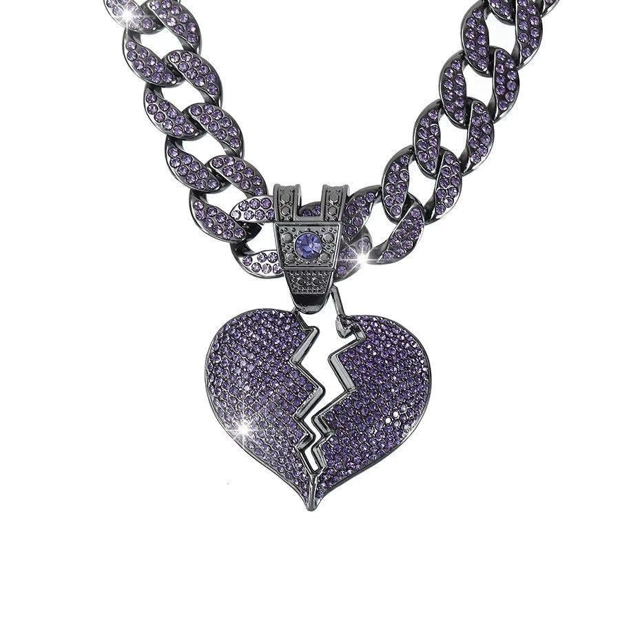 Jewelry Hip Hop Gold Plated Iced out Crystal Broken Heart Necklace Size ONE SIZE - 5 Thumbnail