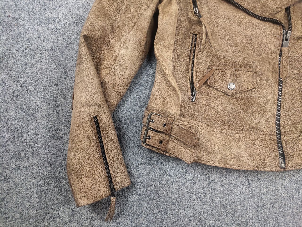 Vintage Vintage Warson Police Perfecto Lamb leather Zip Tan jacket Size L / US 10 / IT 46 - 7 Thumbnail