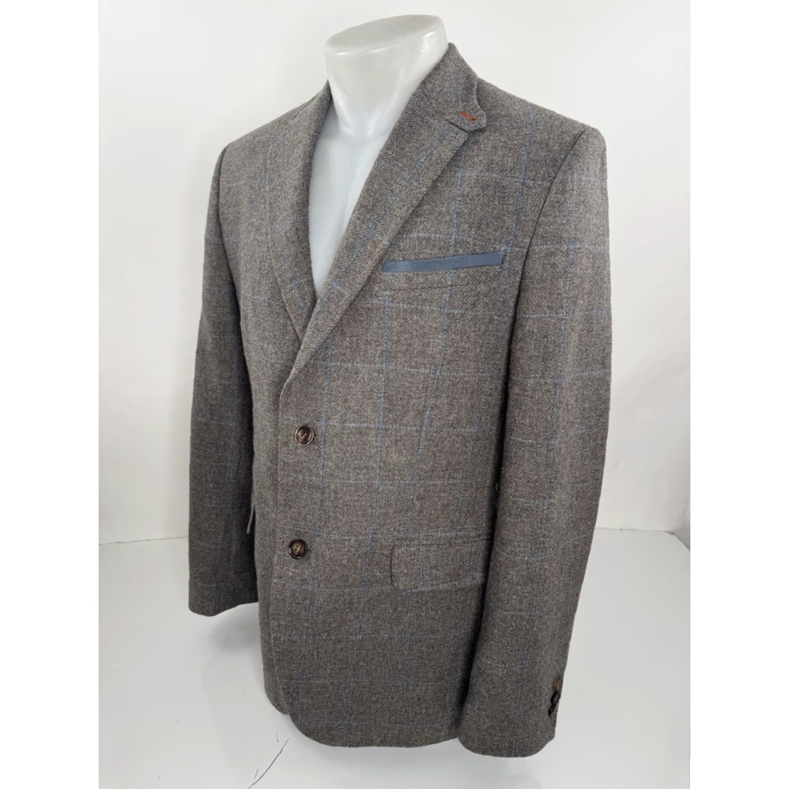 Ted Baker TED BAKER Blazer - WOOL Windowpane 40 R L - Brown/Blue - Men - Shirt/Blazer Size 42R - 3 Thumbnail