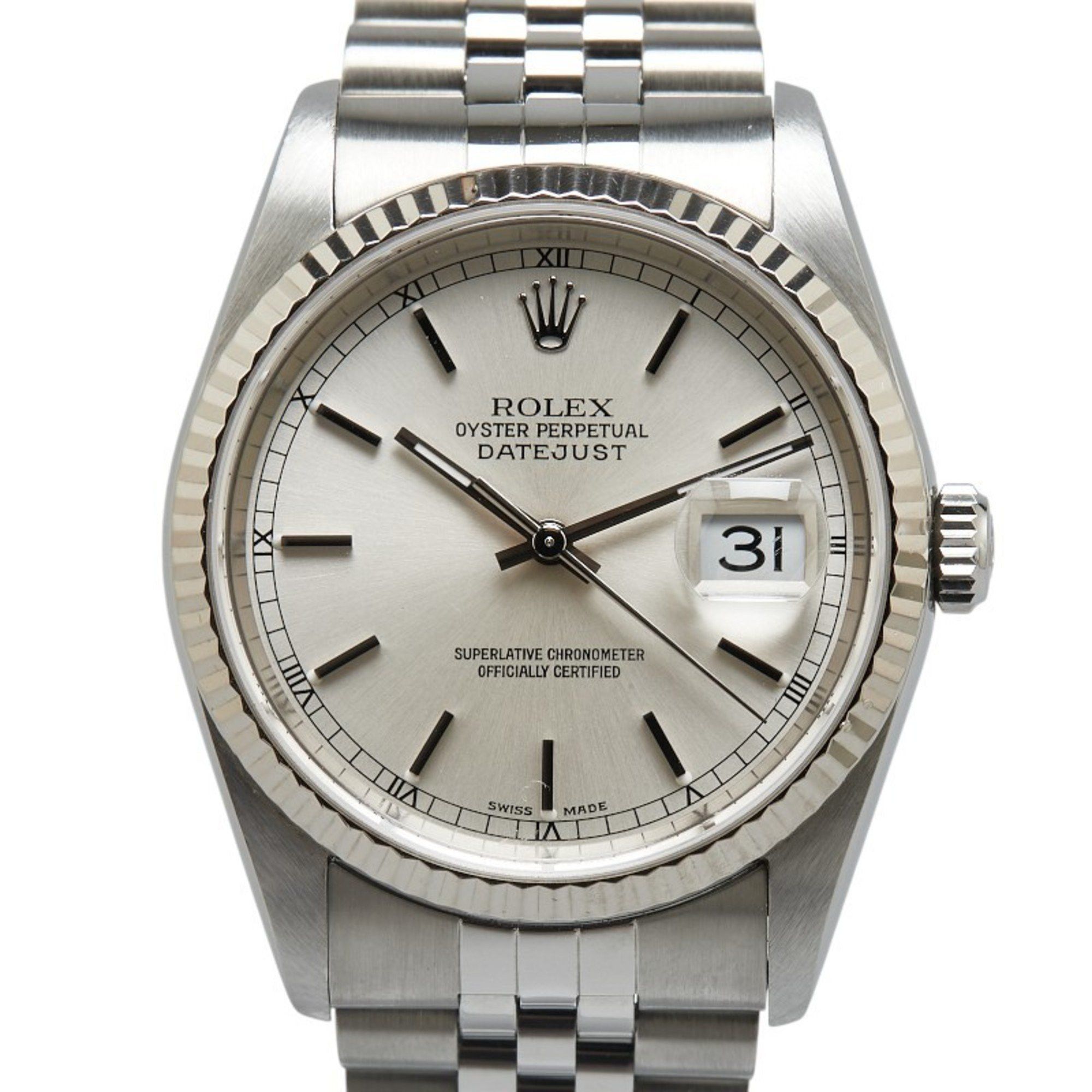 Rolex Datejust Watch 16234 Automatic Silver Dial Stainless Steel White Gold Men's Rolex
