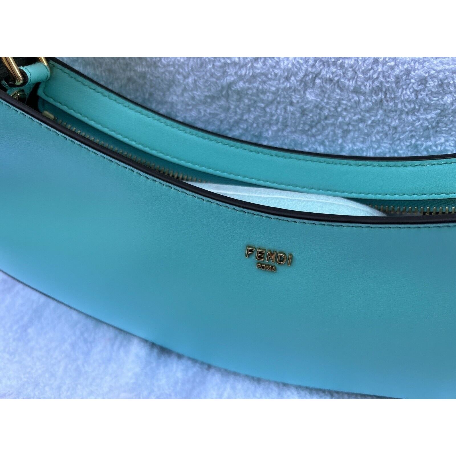 Fendi FENDI TIFFANY BLUE O’LOCK BAGUETTE LEATHER HOBO HANDBAG W BA Size ONE SIZE - 12 Thumbnail