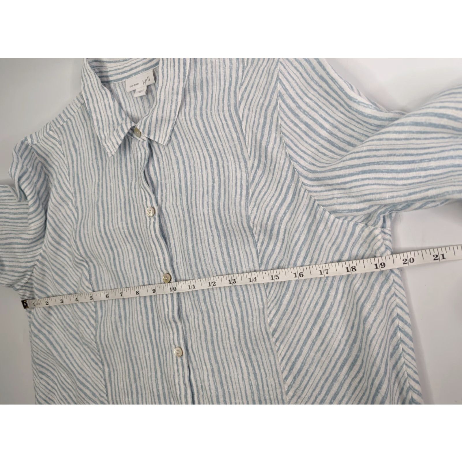 J. Jill J. Jill Button-Up Linen Shirt Long Sleeve Blue Stripe White Love Collection Medium Woman Shirt Top Adult M Size M / US 6-8 / IT 42-44 - 5 Thumbnail