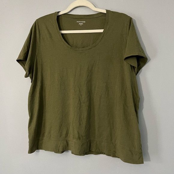 Eileen Fisher Eileen Fisher Olive Green 100% organic cotton tshirt size L Size L / US 10 / IT 46 - 1 Thumbnail