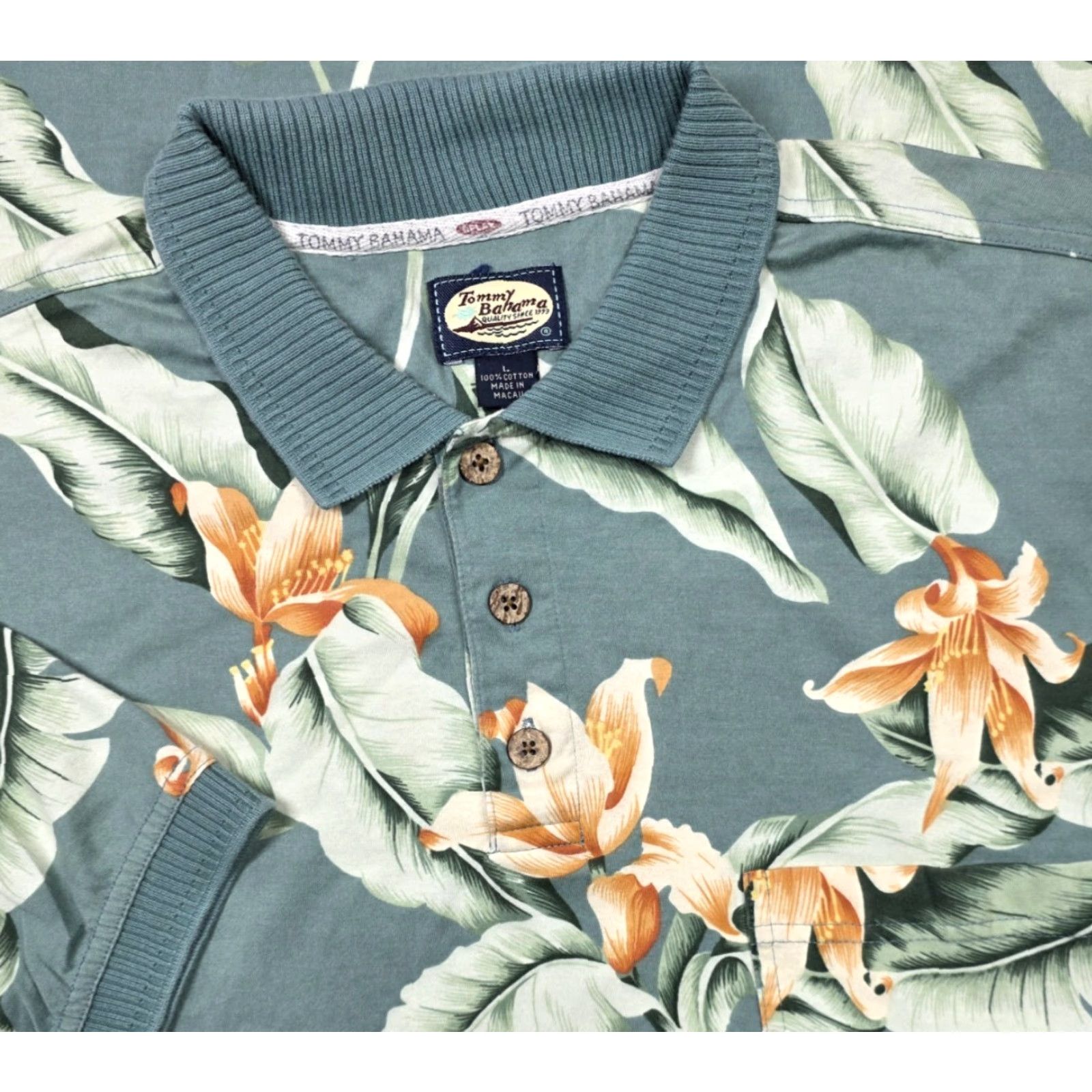 Tommy Bahama VINTAGE Tommy Bahama Polo Shirt Mens L Floral Hawaiian Ribbed Collar Aloha Shirt Size US L / EU 52-54 / 3 - 2 Thumbnail