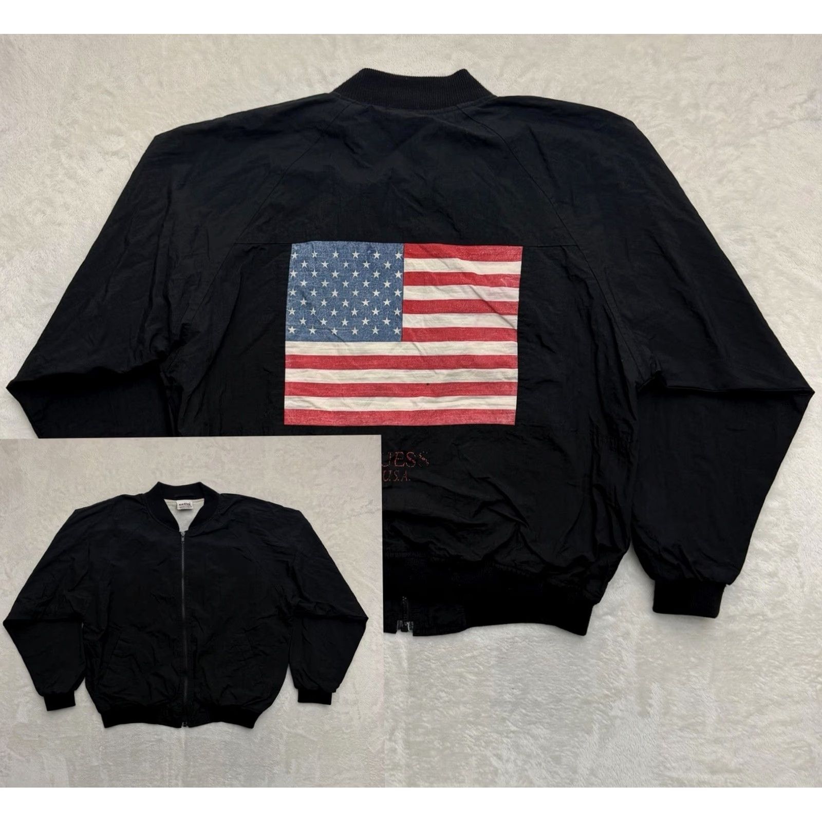 Guess VINTAGE GUESS Georges Marciano Bomber Jacket Mens One Size Black USA Flag Size US M / EU 48-50 / 2 - 2 Thumbnail