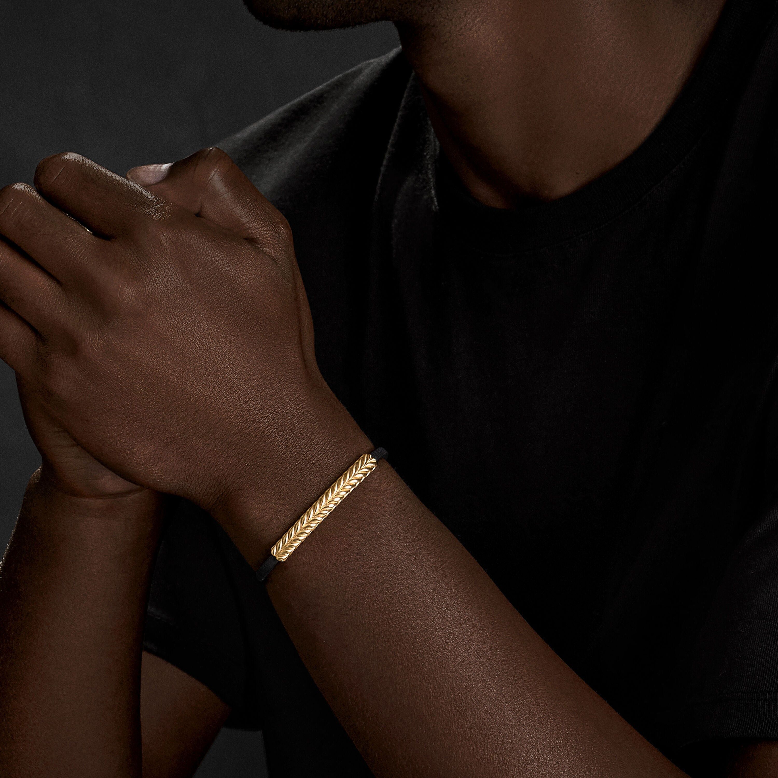 David Yurman o1w1db10325 Size:OS/Chevron Black Leather Bracelet in Golden Size ONE SIZE - 2 Thumbnail