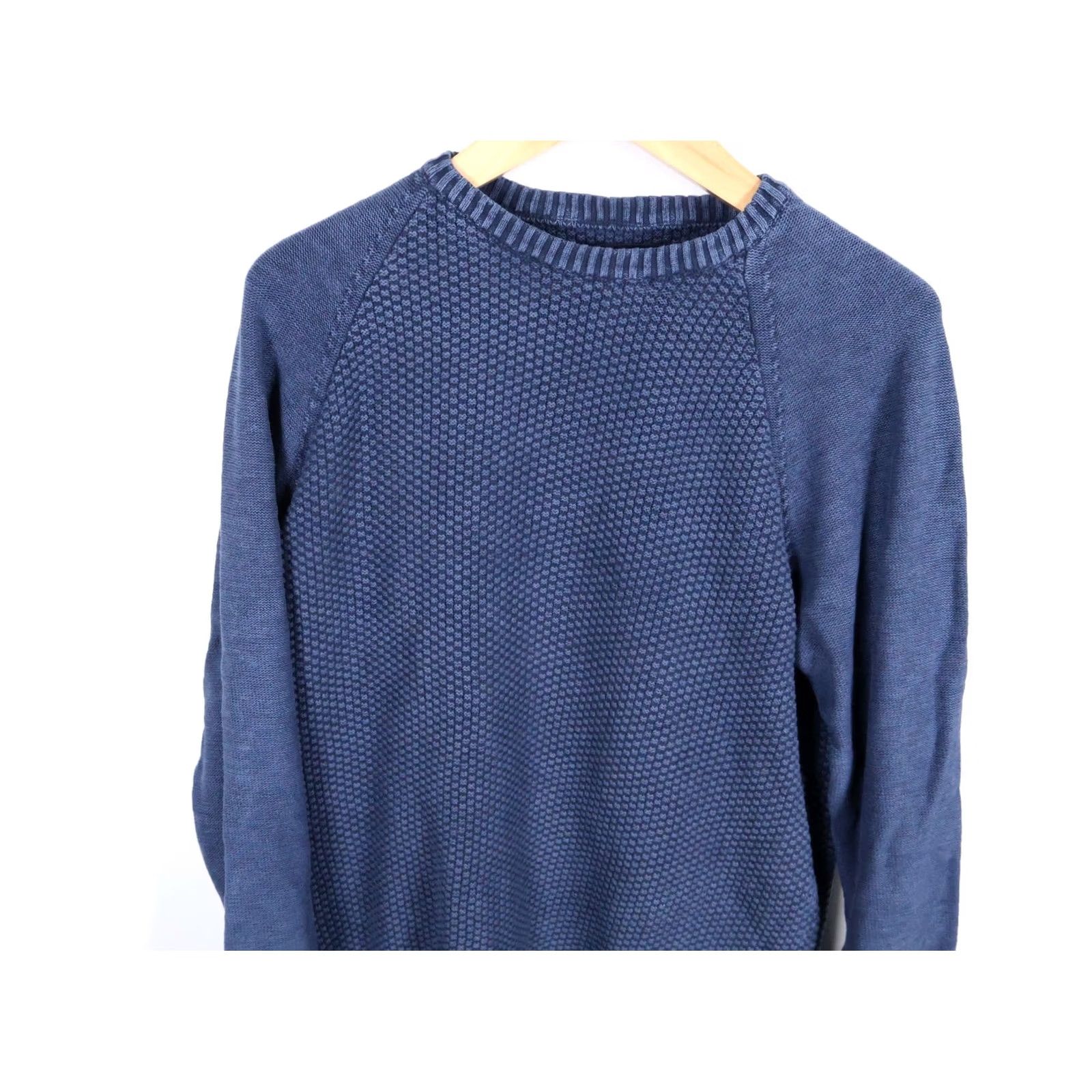 Carbon2Cobalt Carbon 2 Cobalt Sweater Men's Large Blue Waffle Knit Cotton Raglan Sleeve Italy Size US L / EU 52-54 / 3 - 4 Thumbnail