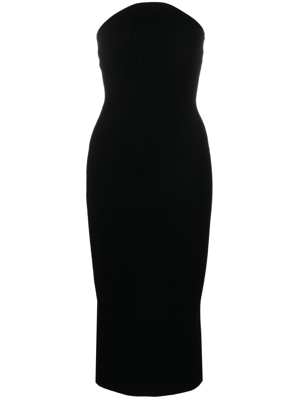 Image of Khaite Rumer Strapless Viscose Blend Midi Dress in Black, Women's (Size XS)