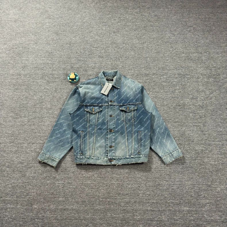 Balenciaga Fully printed blue denim jacket