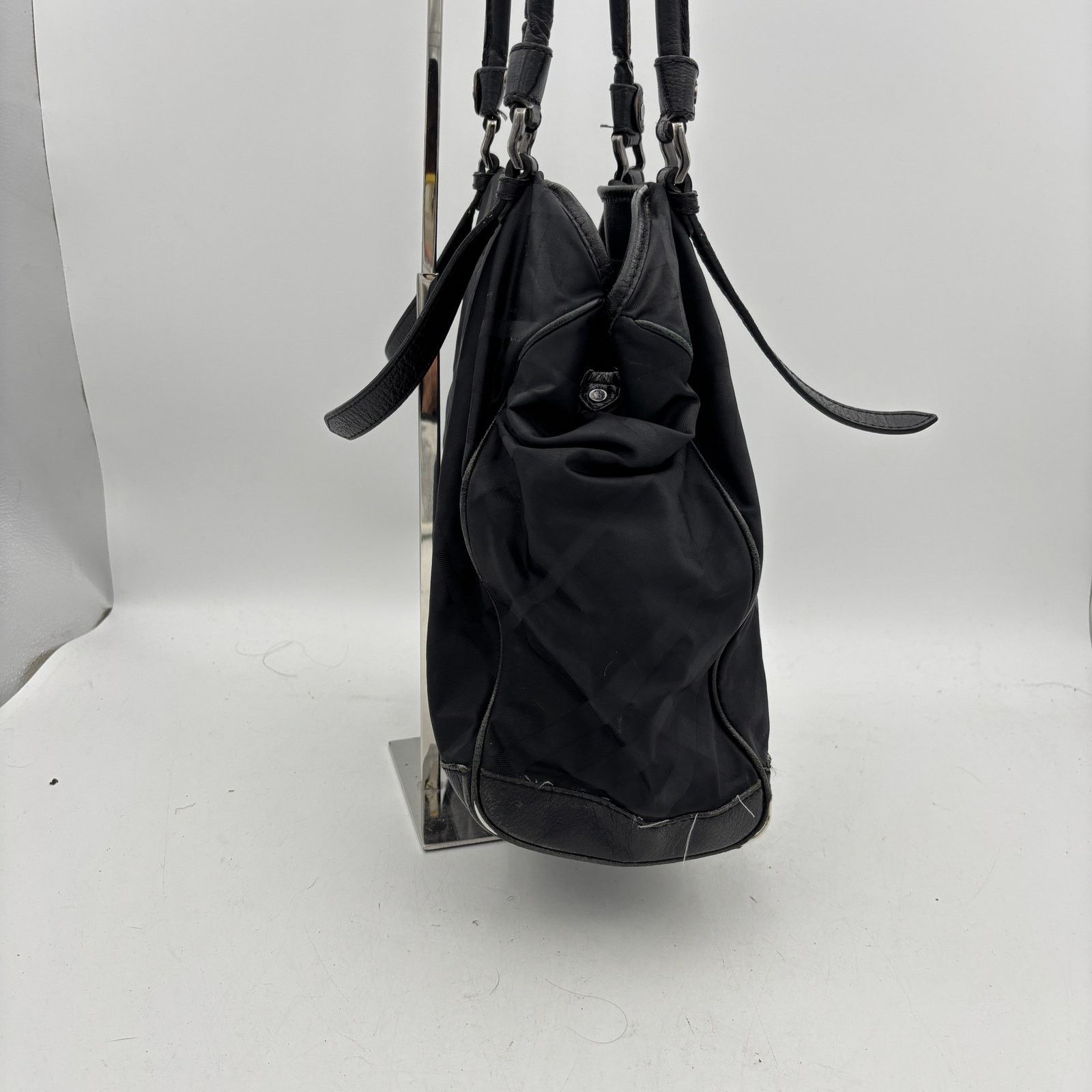 Burberry Burberry Black Tonal Check Nylon Leather Tote Bag Size ONE SIZE - 4 Thumbnail