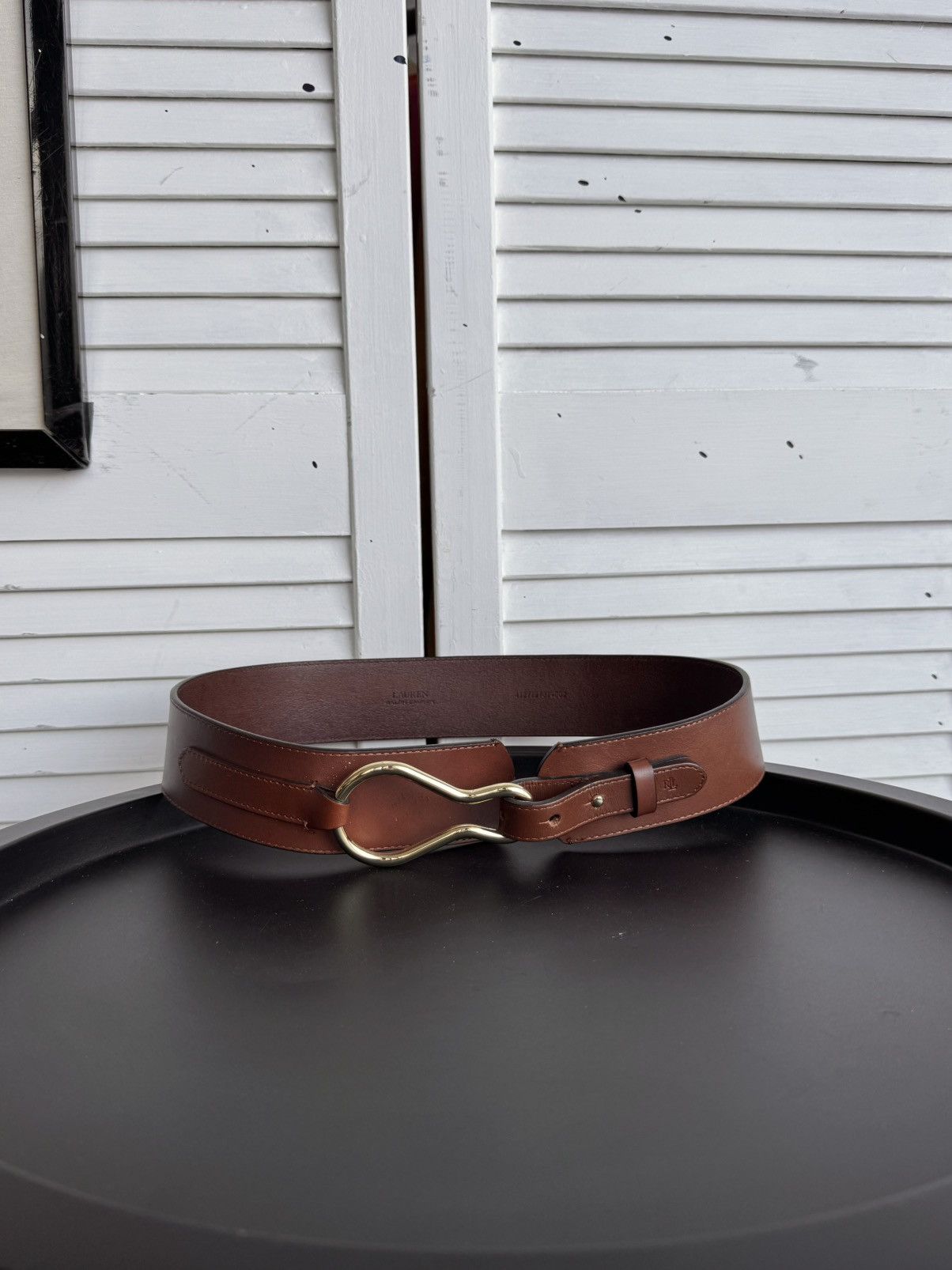 Lauren Ralph Lauren Ralph Lauren Equestrian Wide Leather Belt Gold-Tone Hook Size ONE SIZE - 3 Thumbnail