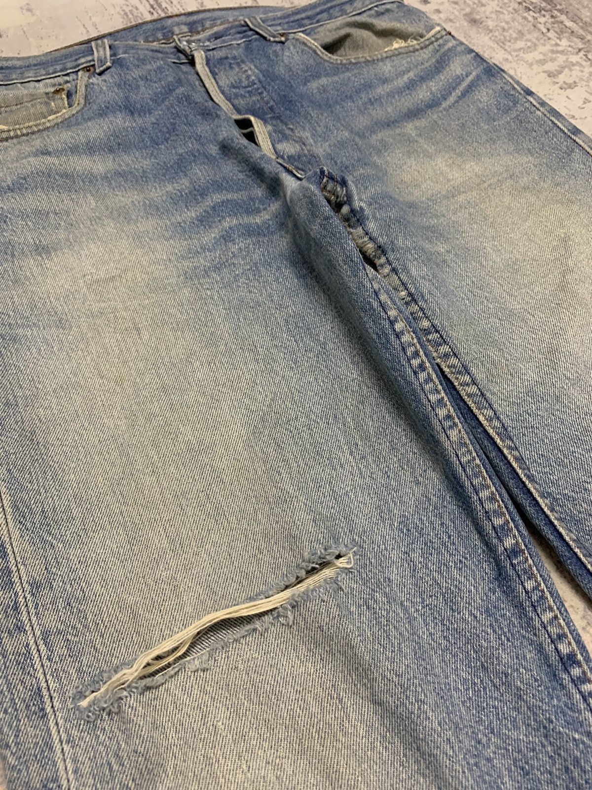 Jean Vintage 80s Sashiko Reworked Levis 501 Distressed Jeans Size US 34 / EU 50 - 8 Thumbnail