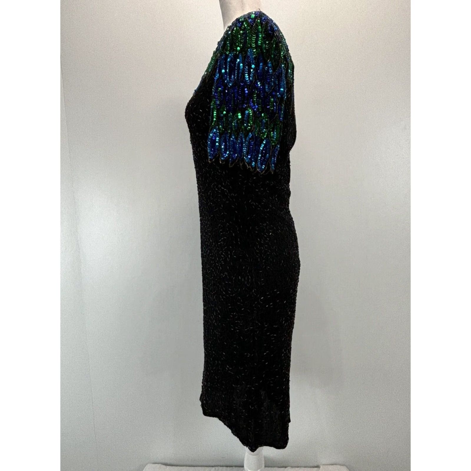 Vintage VINTAGE Stenay Silk Dress Beaded Eveningwear 1980s Black Size 10 Short Back Cutout Lined Mens/Womens? Size 32" / US 10 / IT 46 - 2 Thumbnail