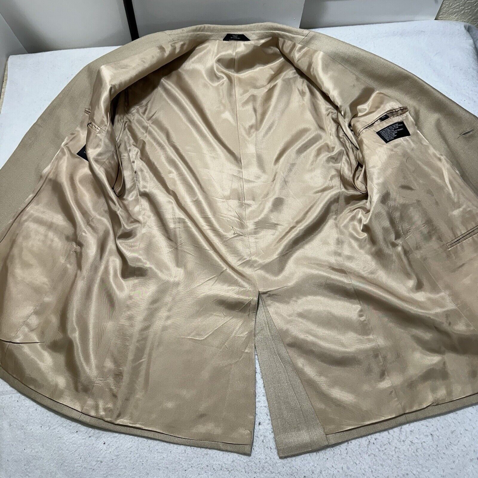 Haggar Haggar Black Label 44L Silk Beige Herringbone Suit Jacket Size 44L - 6 Thumbnail