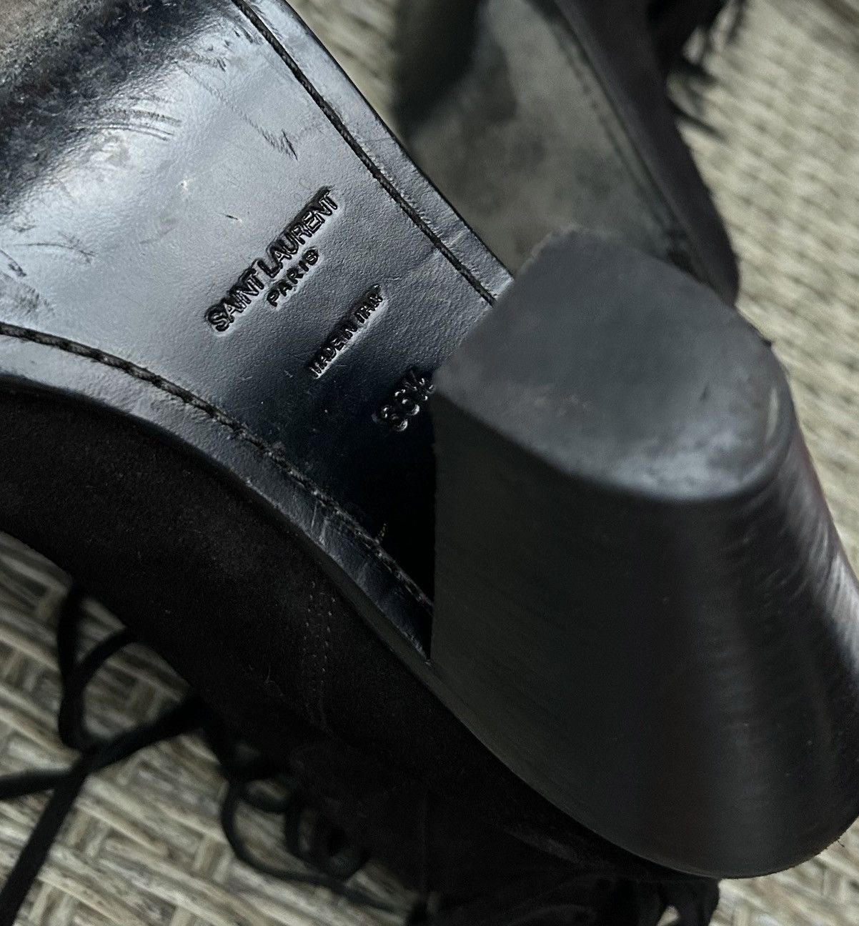Saint Laurent Paris Black Suede Ankle Western Fringe Boots