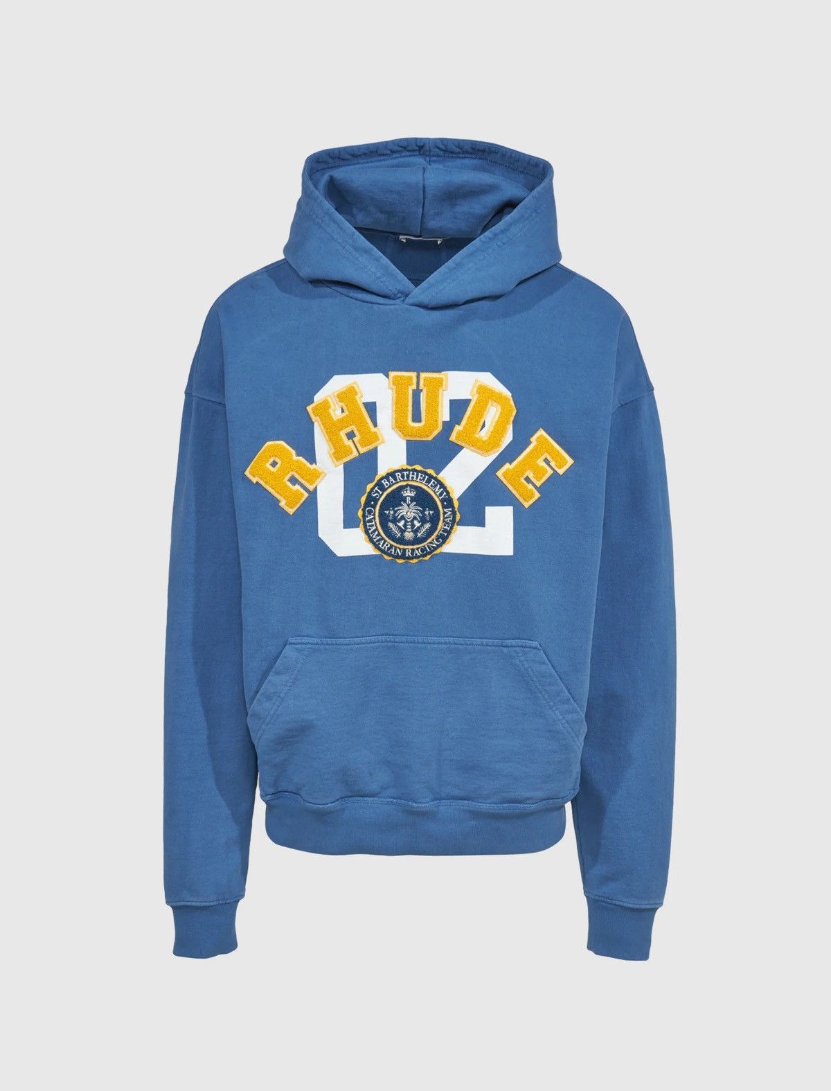 Image of Rhude Catamaran Logo Chenille Hoodie in Blue, Men's (Size Small)