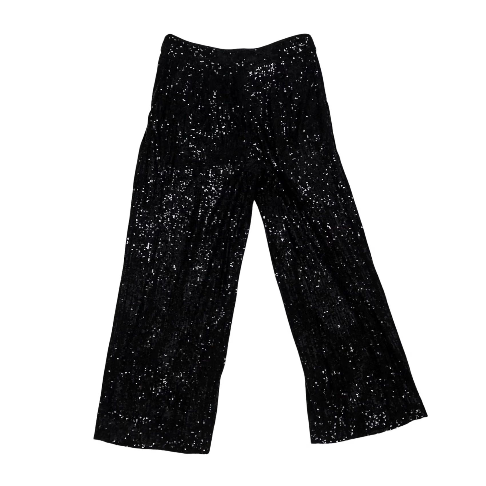 Express VINTAGE Express Black Sequin Cropped High Rise Wide Leg Pants Small Size 28" / US 6 / IT 42 - 3 Thumbnail