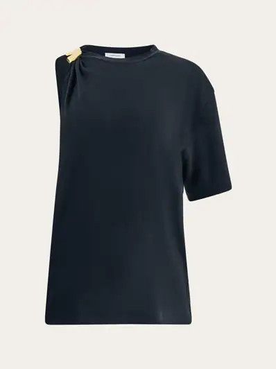 Salvatore Ferragamo o1s1rm0126 Golden Clip Crewneck T-Shirt in Navy Blue Size M / US 6-8 / IT 42-44 - 1 Thumbnail