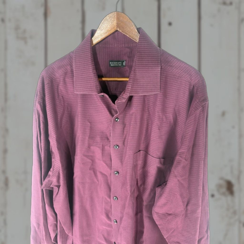 Vintage Rochester Dress Shirt Men’s 38/39T Egyptian Cotton Button Up Geometric Long Sleeve Wine Classic Big & Tall Mens Size 38R - 1 Thumbnail