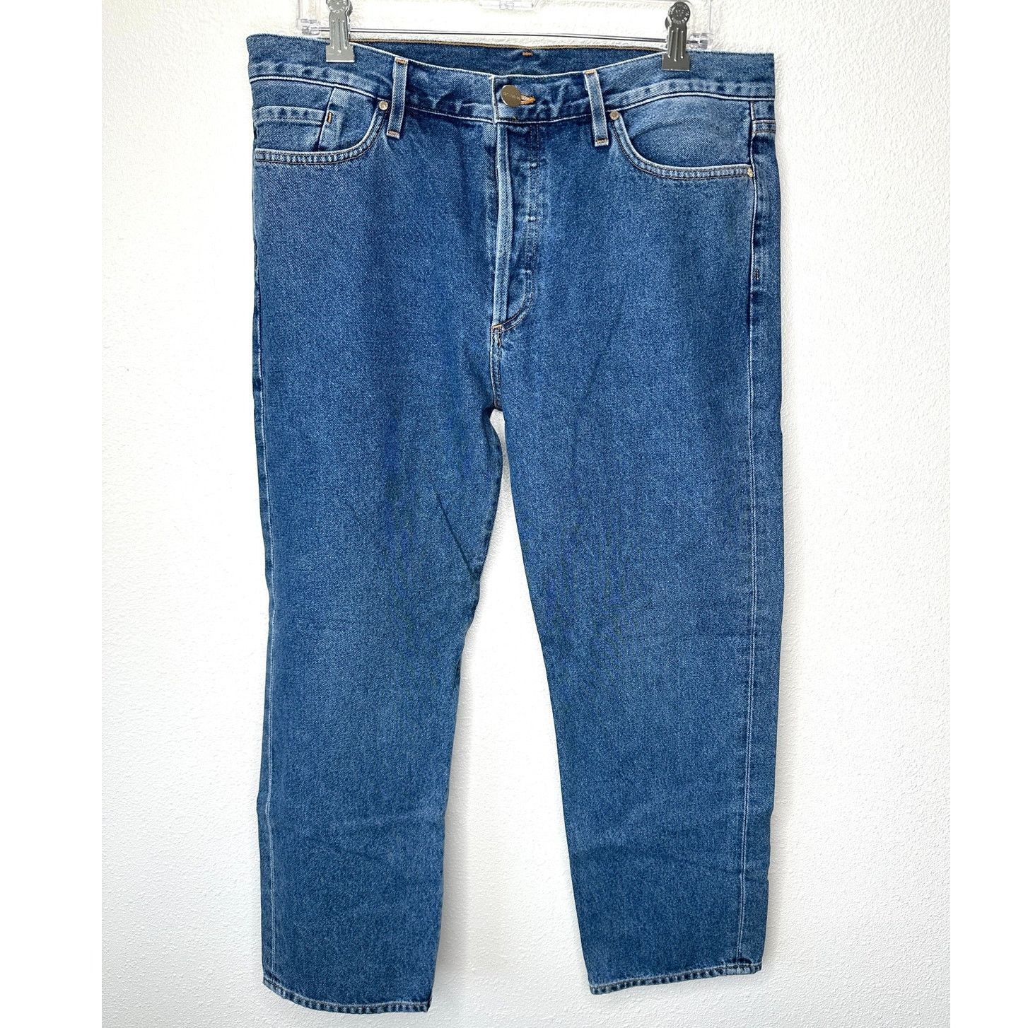 GOLDSIGN Goldsign Gold Button Fly Med Wash Straight Leg Crop Jeans 31 Size 31" - 4 Thumbnail