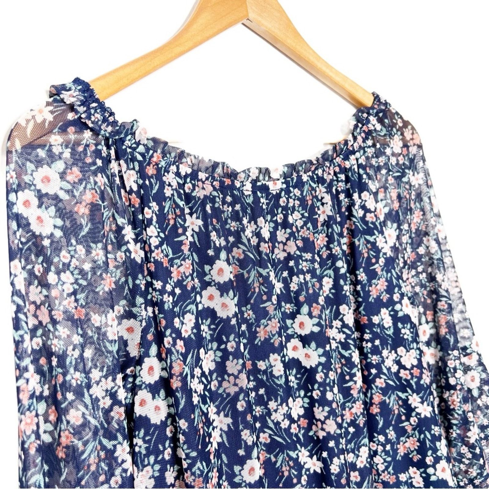 Apt. 9 APT.9 Women’s Floral Mesh Navy Blue Bohemian Blouse Top Size S / US 4 / IT 40 - 11 Thumbnail