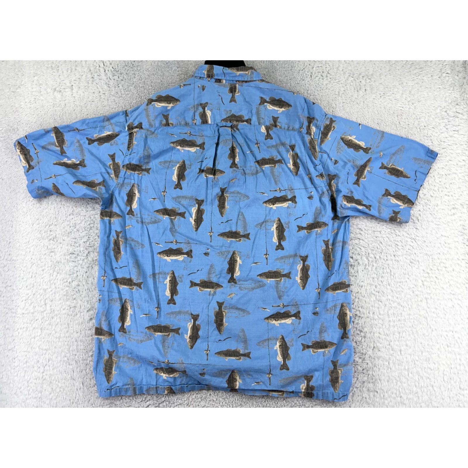 Vintage Columbia Shirt Men 2XL Blue Button Up Fish Pattern Casual Button-Up Cotton Short Sleeve MENS Size US XXL / EU 58 / 5 - 2 Thumbnail