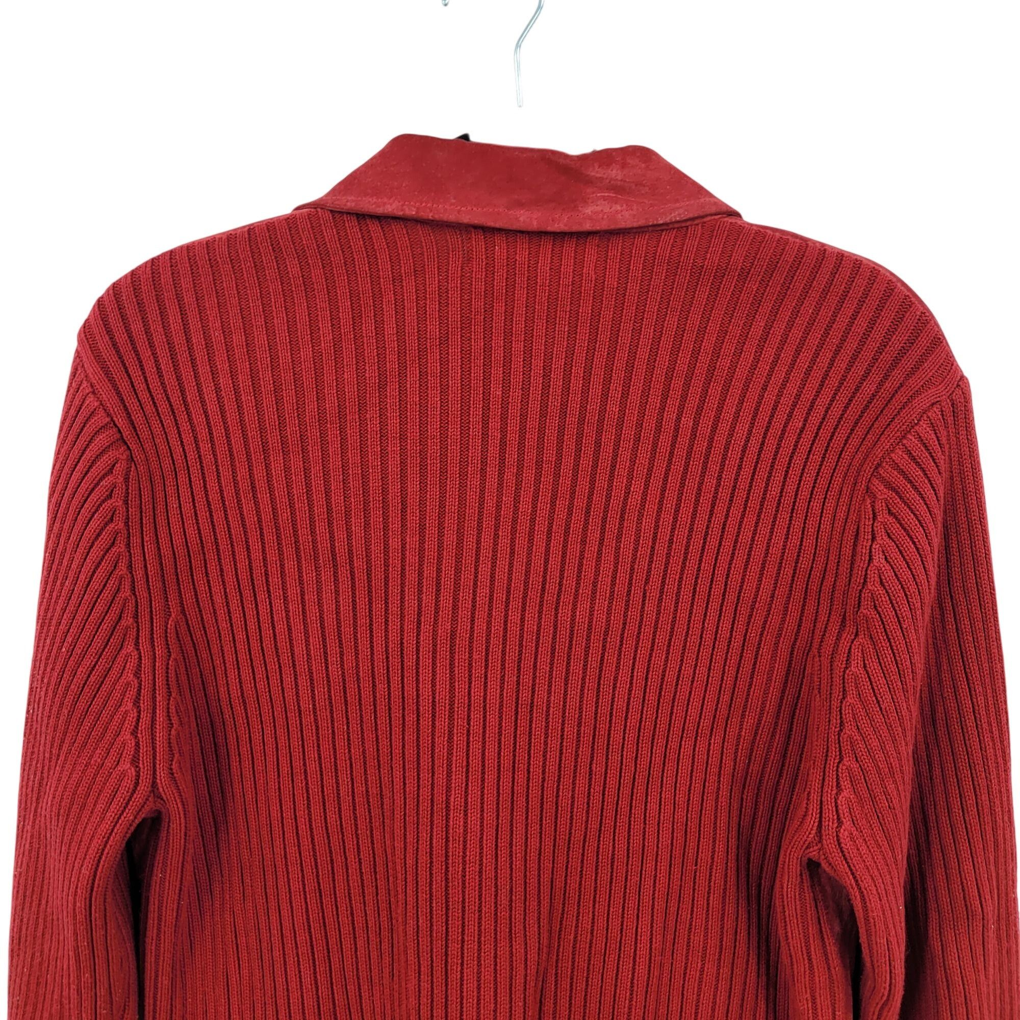 Vintage Vtg Red Ribbed Knit Long Sleeve Suede Sweater Jacket Shacket Size L / US 10 / IT 46 - 9 Thumbnail