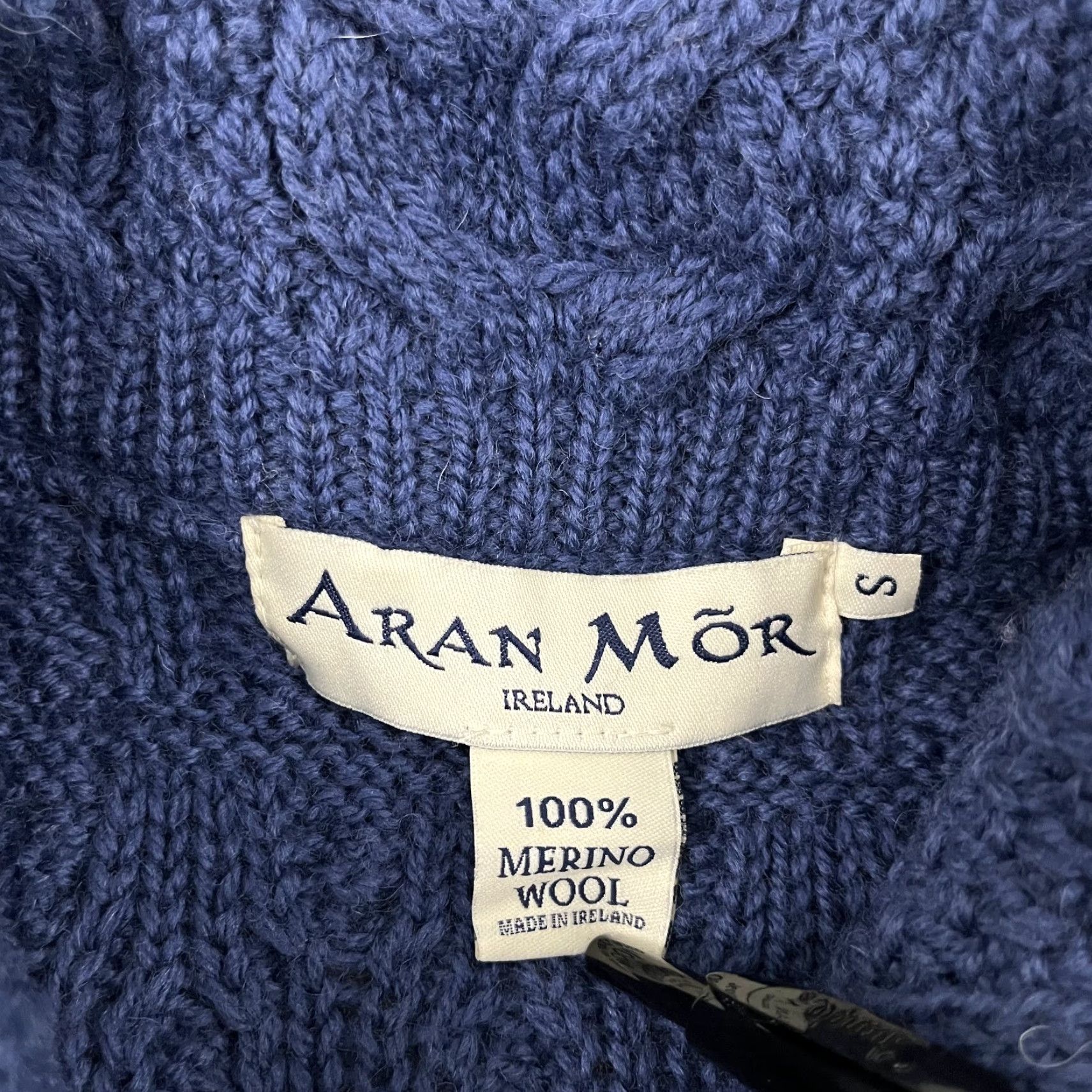 Vintage ARAN MOR Sweater Womens Small Blue Merino Wool High Neck Full Zip Cable Knit Classic Size S / US 4 / IT 40 - 3 Thumbnail