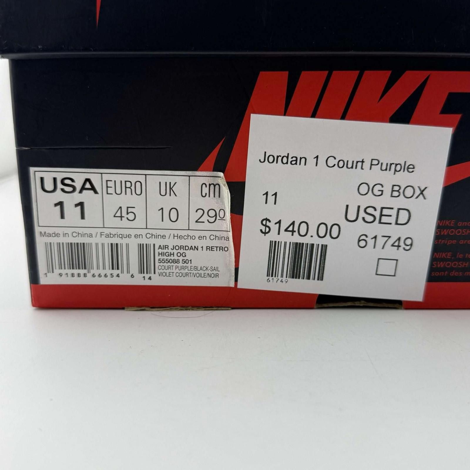 Nike Air Jordan 1 Retro Court Purple 11 Used with Box 555088-501 Size US 11 / EU 44 - 9 Thumbnail