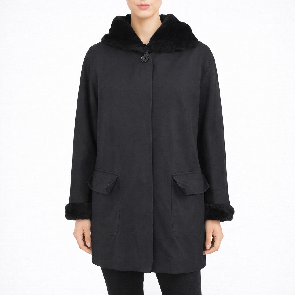 Larry Levine Faux Fur Trim Hooded Insulated Coat Winter