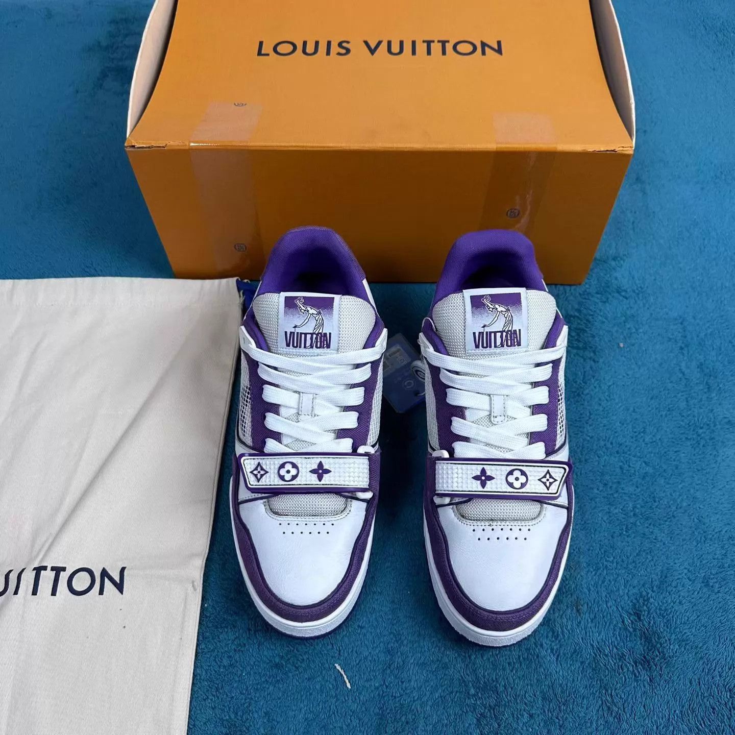 Louis Vuitton lv trainer low-top sneaker white purple velcro UK6/40 Size US 7 / EU 40 - 1 Thumbnail