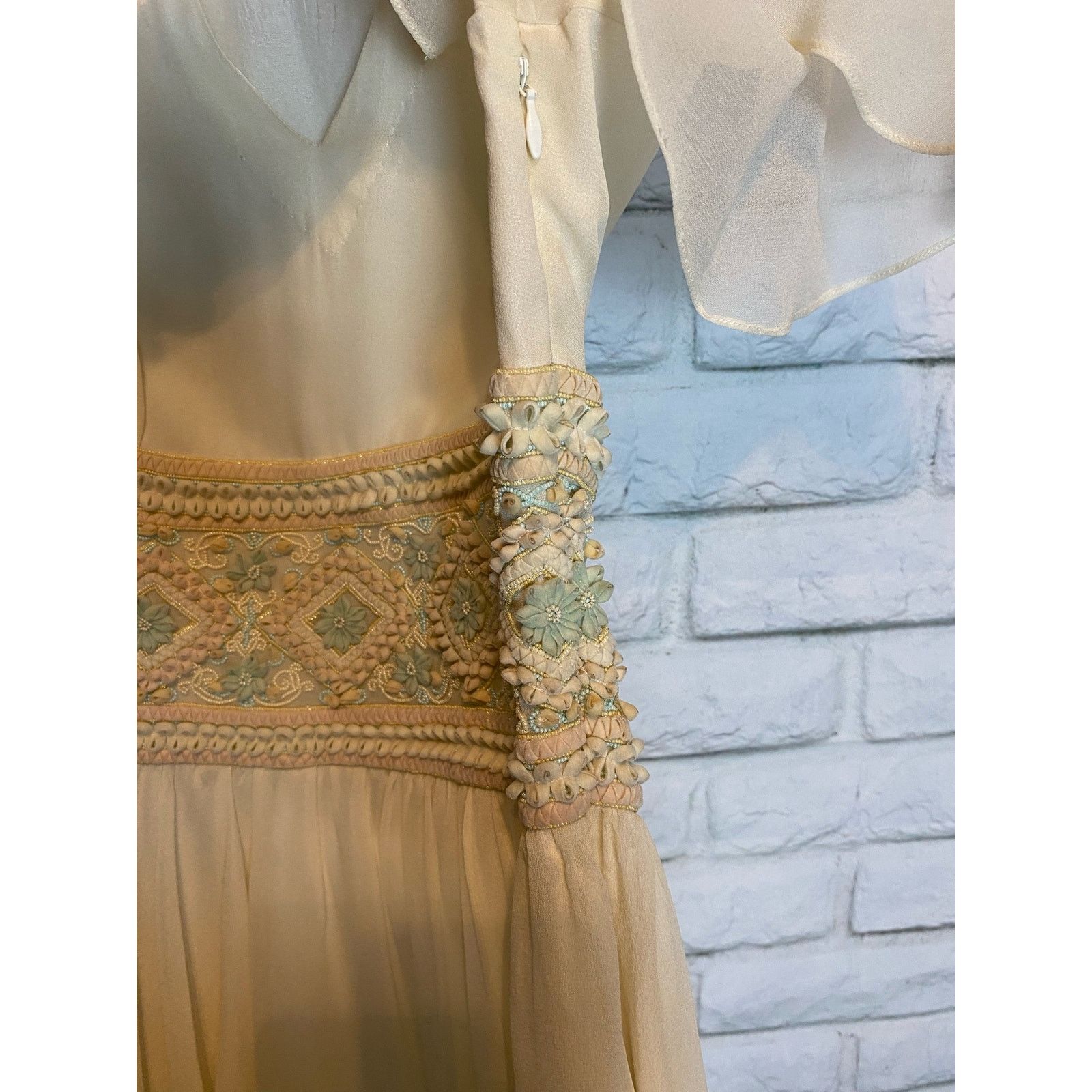 Unknown London Designer Rohit Bal 100% Pure Silk Boho Blouse Small in Ivory Size S / US 4 / IT 40 - 10 Thumbnail