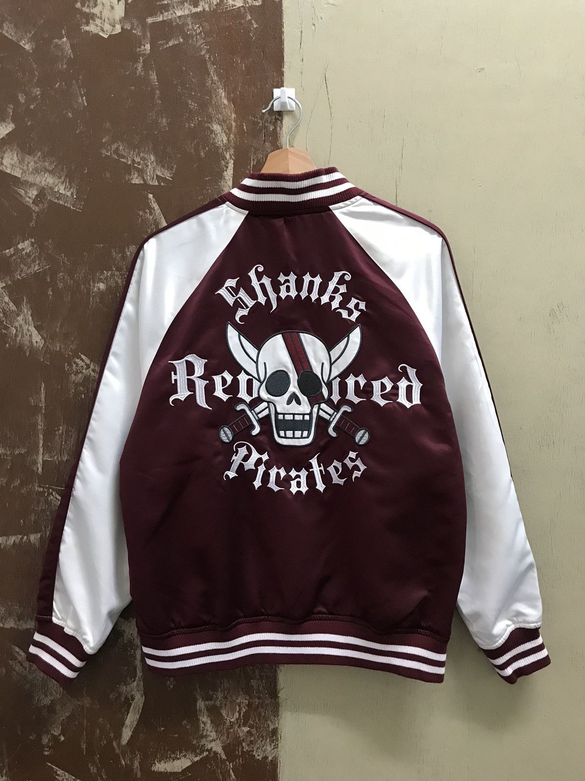 image of One Piece Shanks Japanese Souvenir Sukajan Jacket in Maroon, Men's (Size Medium)