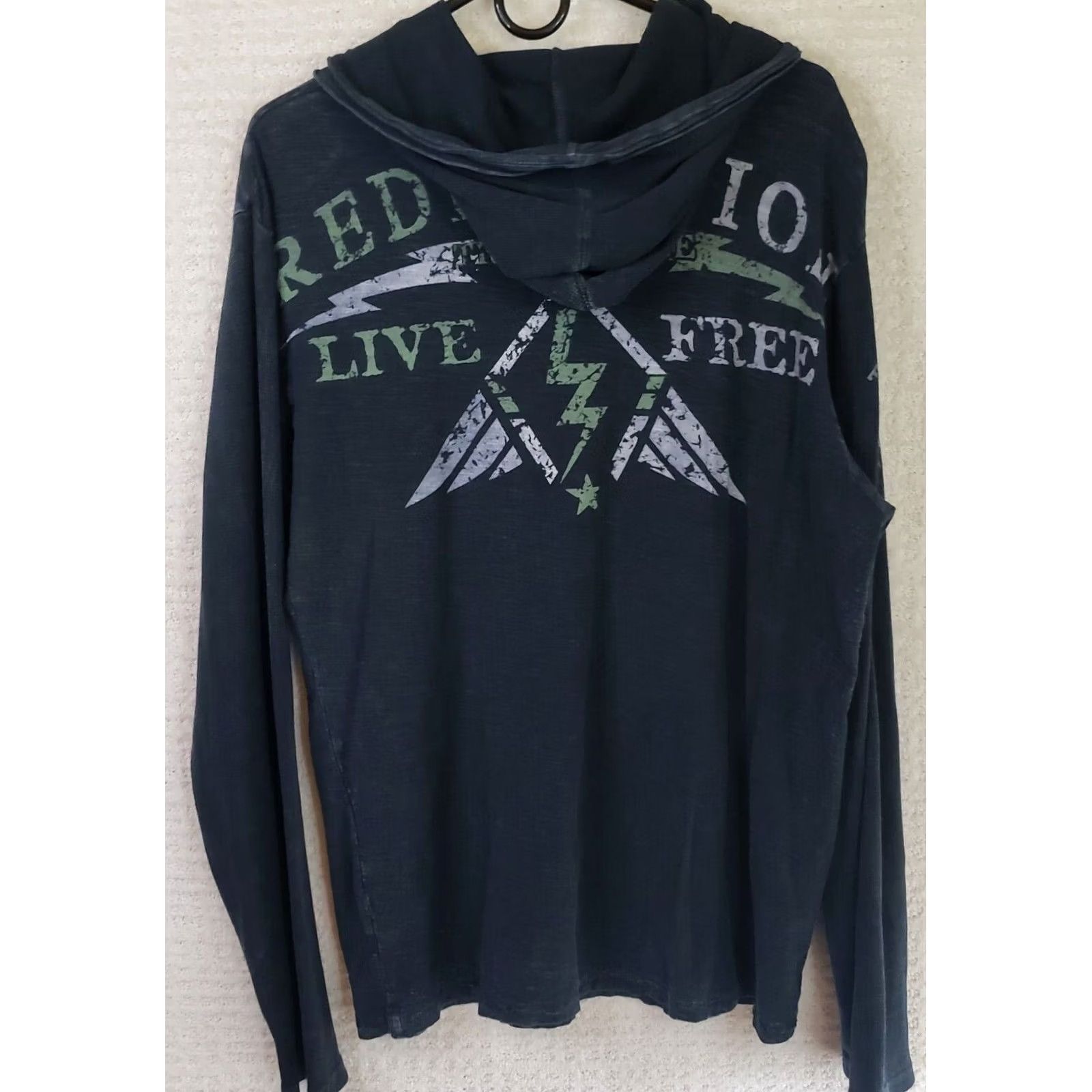 Vintage Raw State Premium Hooded Henley Tee Mens L Black Graphic Print USA Shirt Size US L / EU 52-54 / 3 - 6 Thumbnail