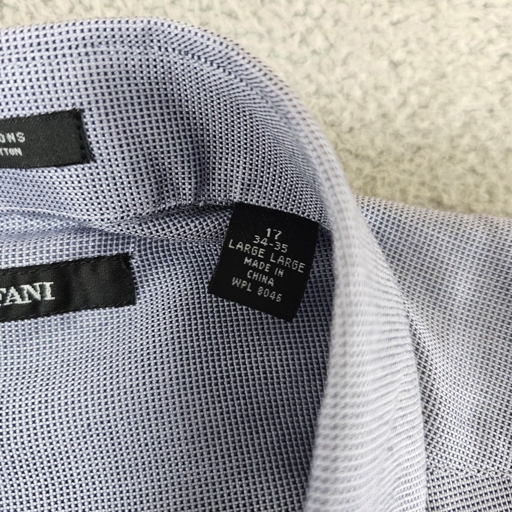 Alfani Alfani Dress Shirt Mens L 17 34/35 Blue Check Silk Cotton Long Sleeve Barrel Cuff Neck 17-34/35 Shirt Mens Regular Size 42R - 4 Thumbnail