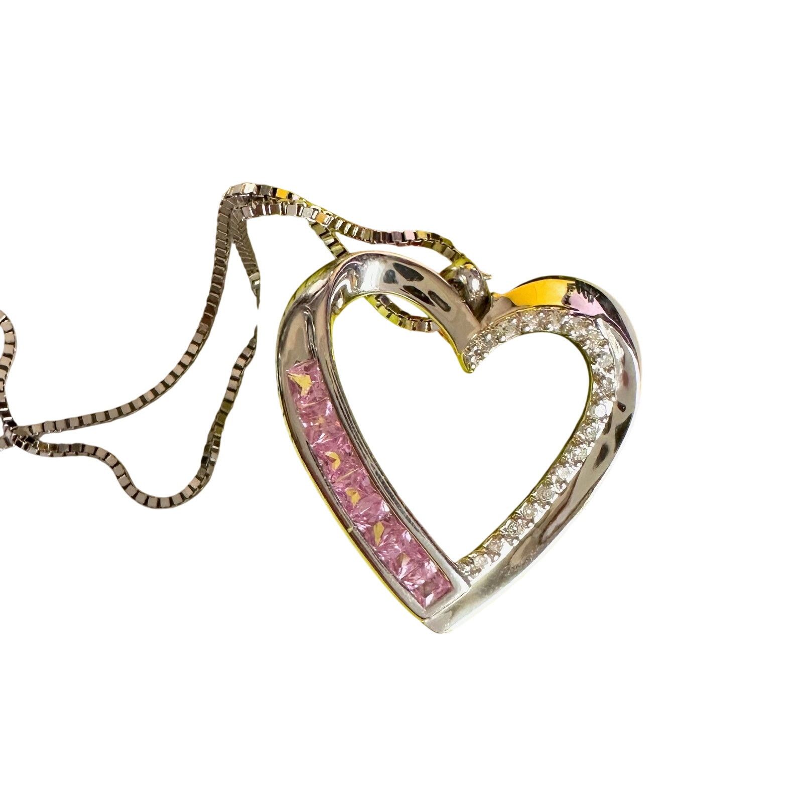 Other Pink & White Heart Necklace with Lab Created Sapphires Size ONE SIZE - 3 Thumbnail