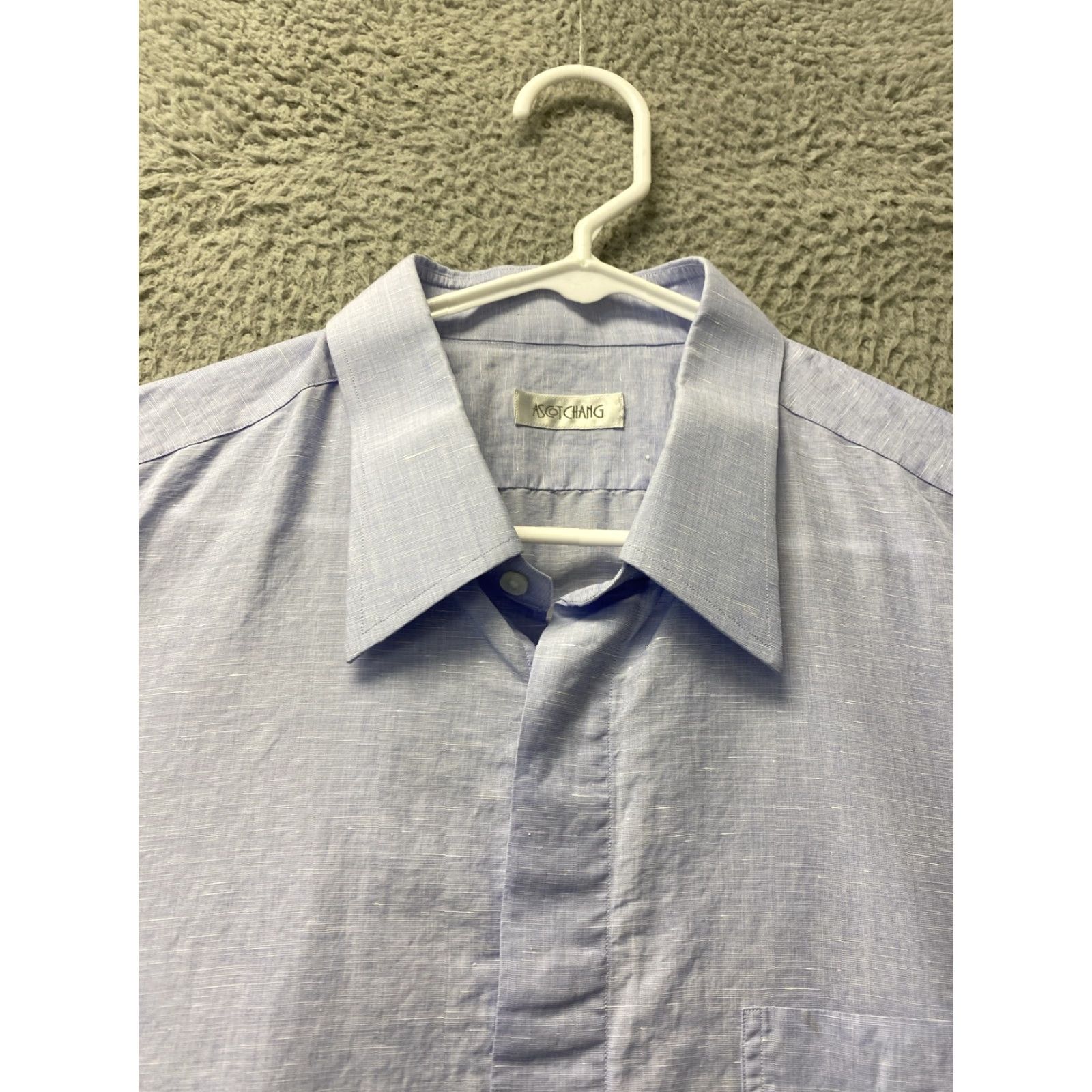 Vintage ASCOT CHANG Dress Shirt XL Blue Solid Long Sleeve Athletic Fit 100% Cotton Mens Size US XL / EU 56 / 4 - 3 Thumbnail
