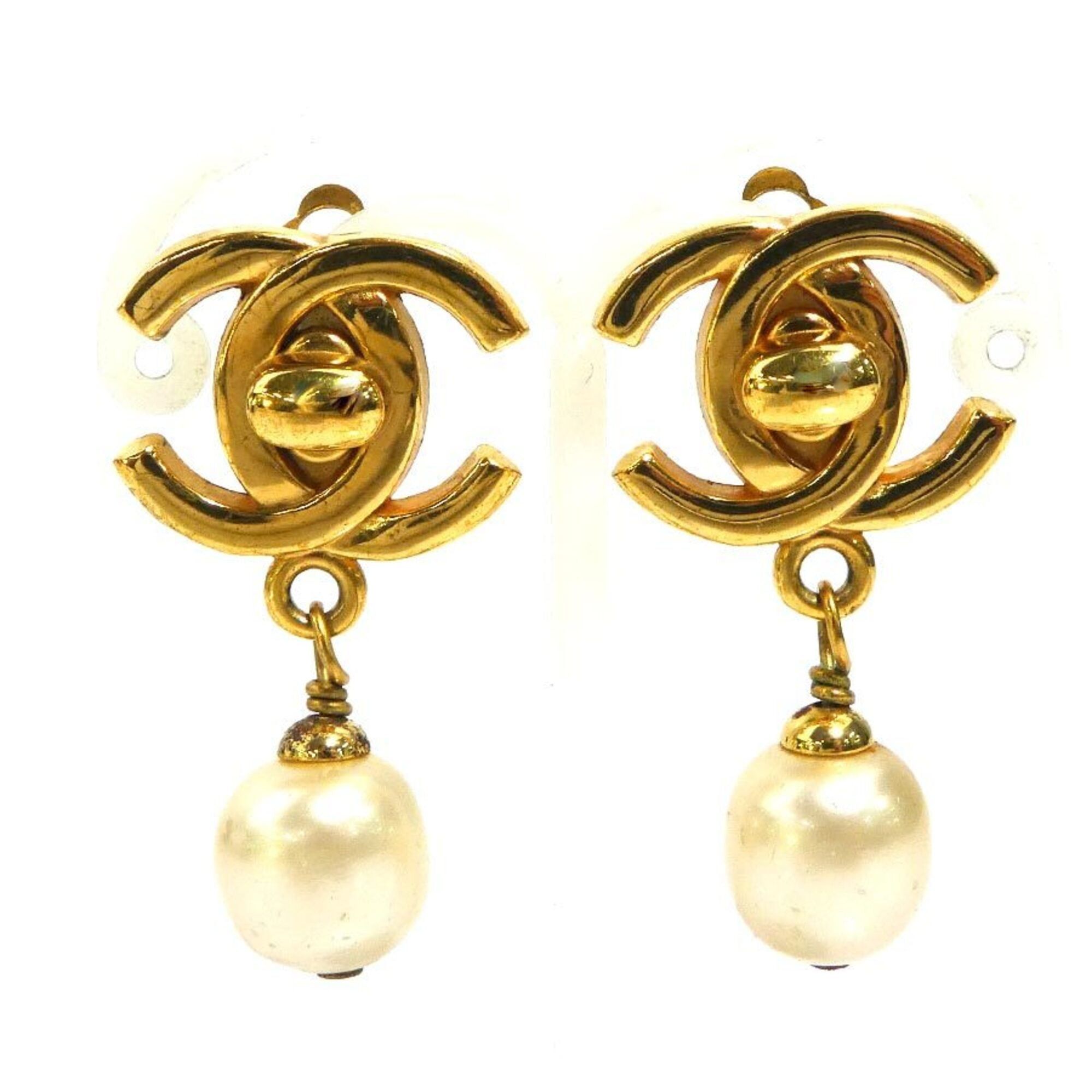 Chanel Chanel earrings, Coco Mark design, metal, faux pearl, gold, off-white, women's, e61752i Size ONE SIZE - 1 Thumbnail