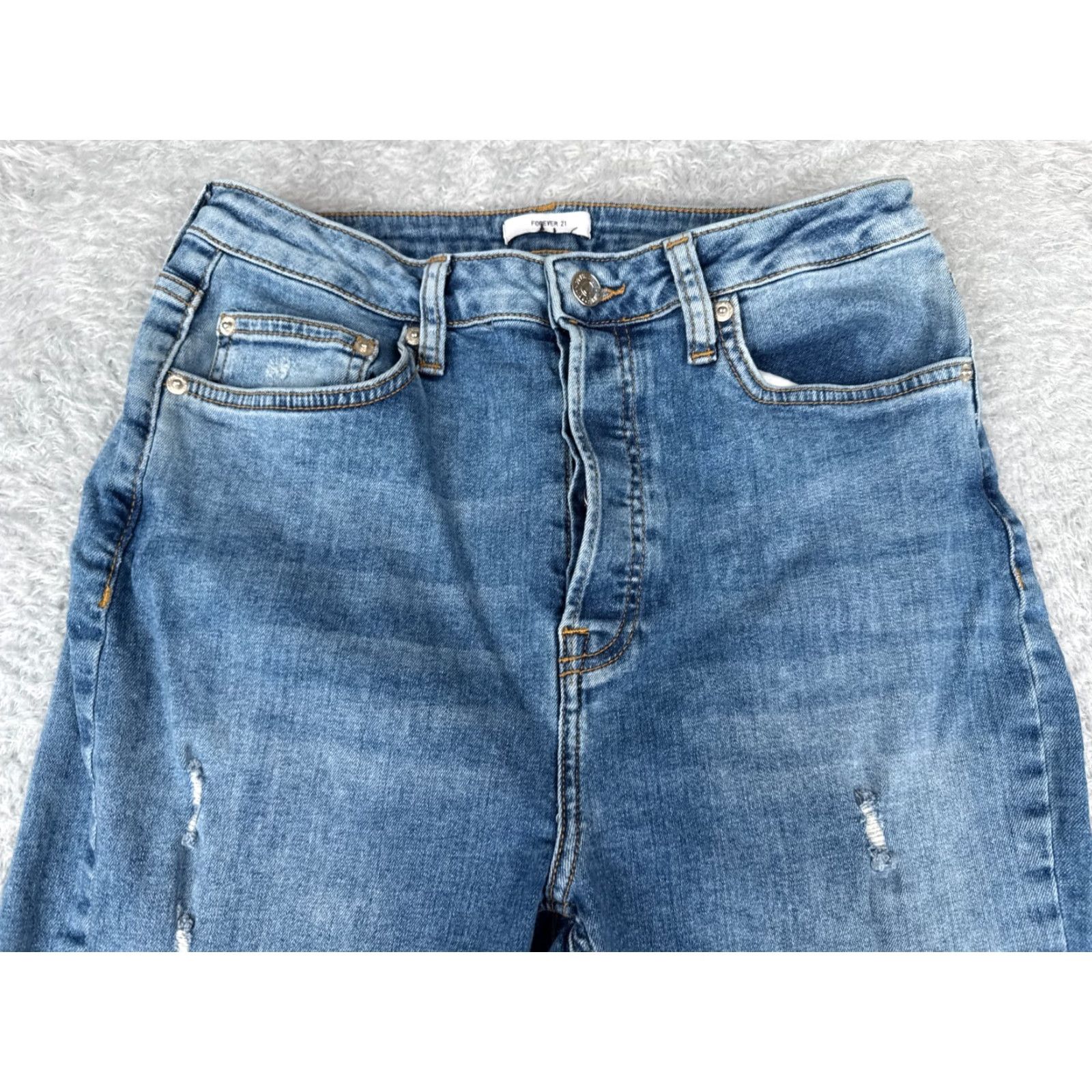 Forever 21 Forever 21 Jeans - Womens - Skinny - High Rise - Distressed Denim - Blue - 29 - 27x27 Inseam - Cotton Blend - Regular Fit - 5-Pocket - Medium Wash Size 29" - 4 Thumbnail